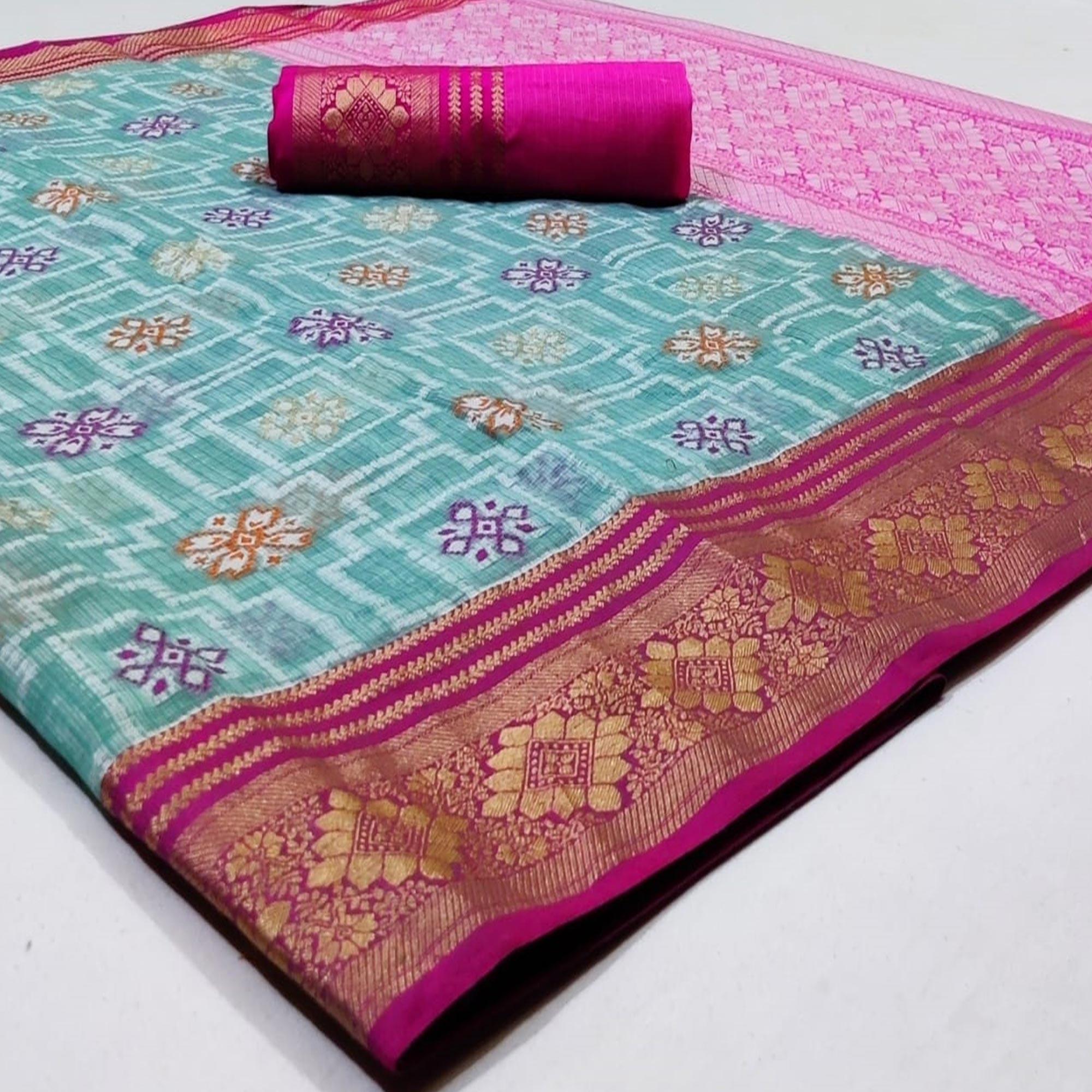 Sophisticated Blue Colored Festive Wear Woven Kota Silk Saree - Peachmode