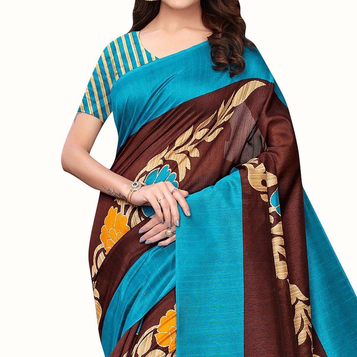 Sophisticated Brown Colored Casual Wear Printed Bhagalpuri Silk Saree - Peachmode