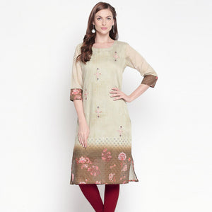 Sophisticated Green Colored Casual Embroidered Silk Kurti - Peachmode