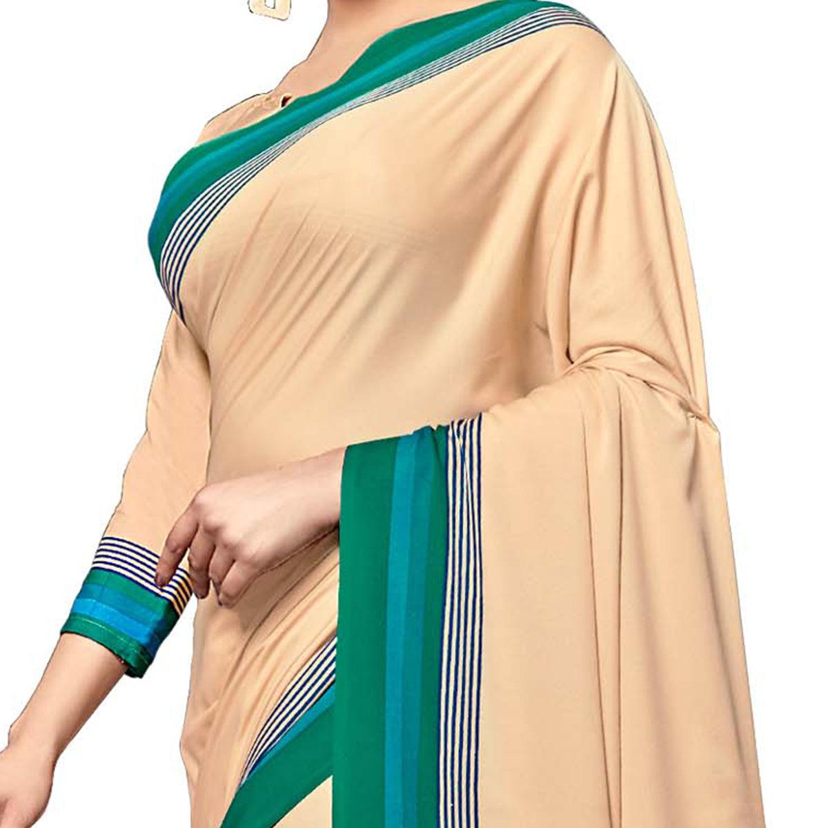Sophisticated Light Beige Colored Casual Wear Printed Crepe Saree - Peachmode