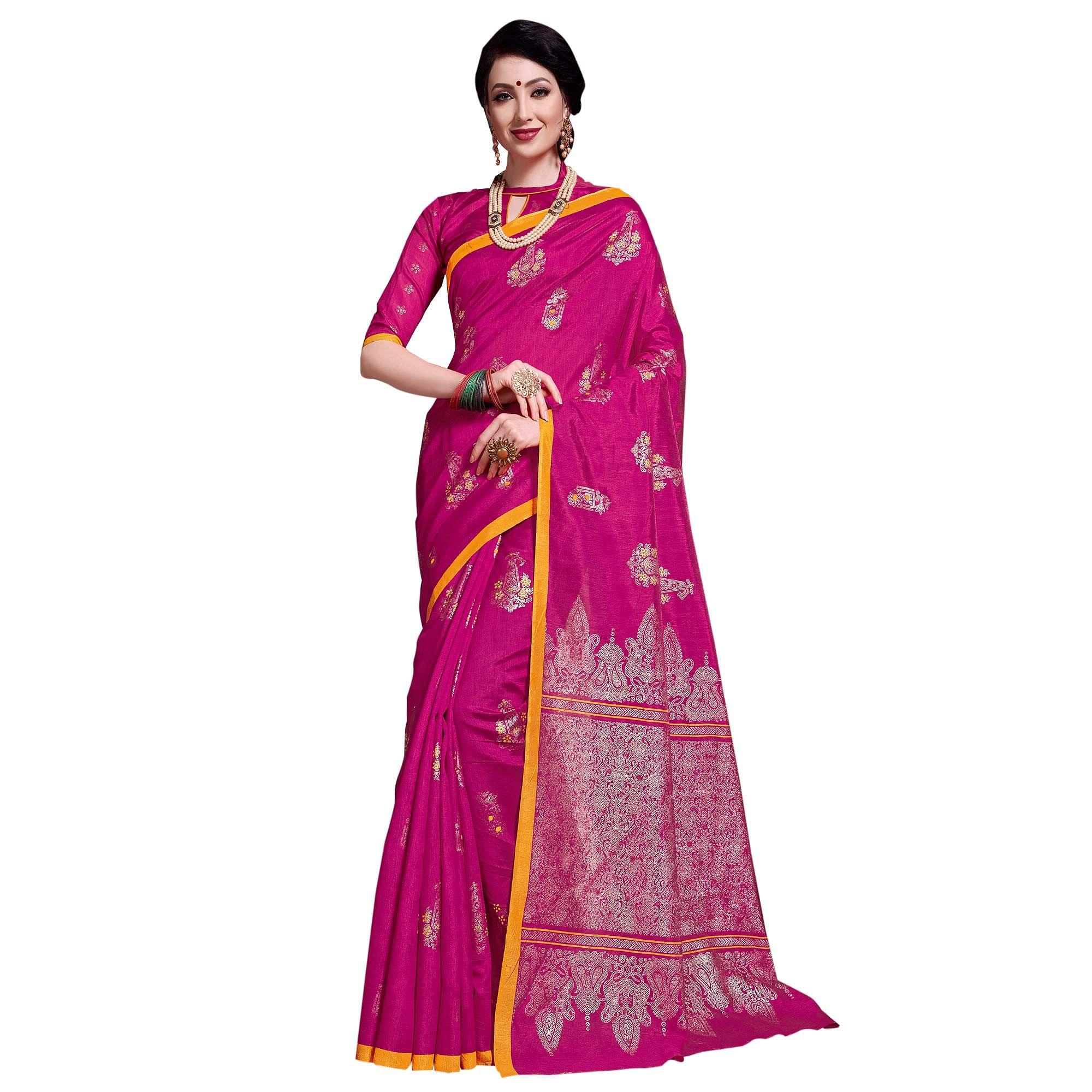 Sophisticated Pink Colored Festive Wear Printed Art Silk Saree - Peachmode