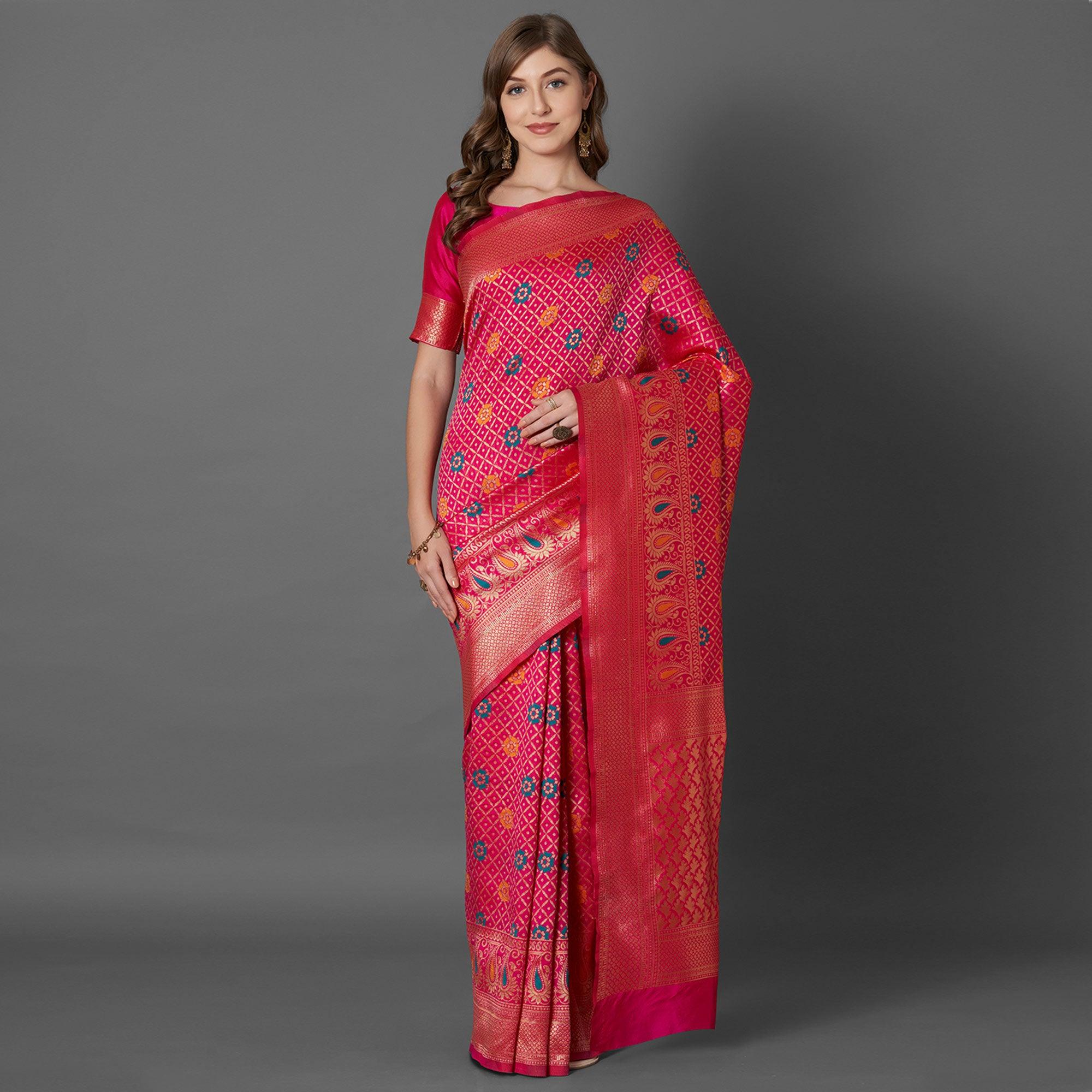 Sophisticated Pink Colored Festive Wear Woven Silk Saree - Peachmode