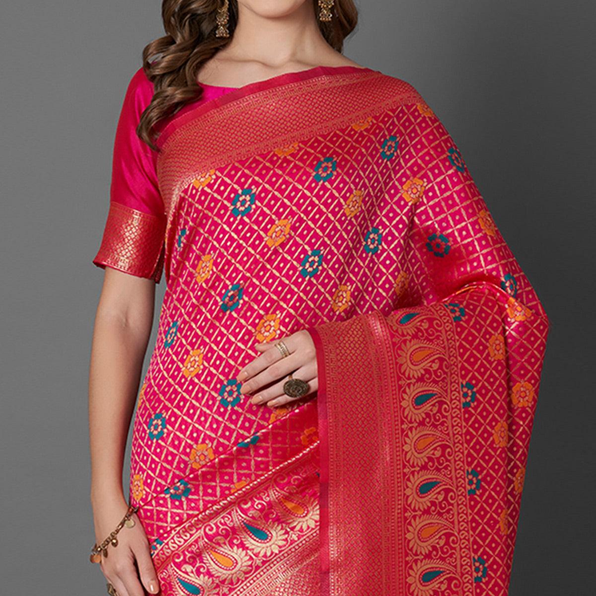 Sophisticated Pink Colored Festive Wear Woven Silk Saree - Peachmode