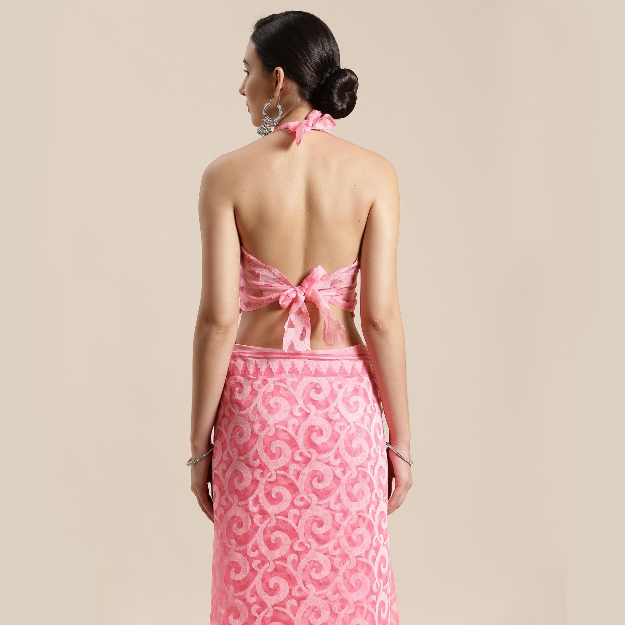 Sophisticated Pink Colored Party Wear Geometric Brasso Saree - Peachmode