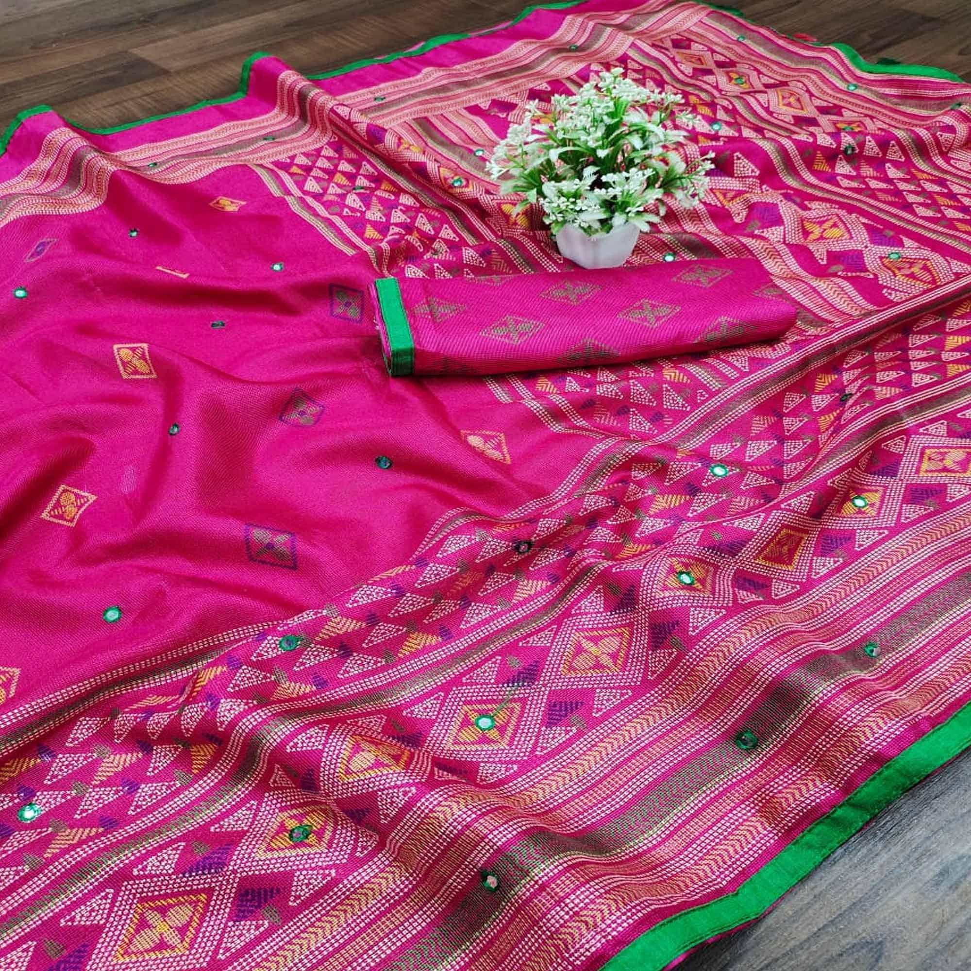 Sophisticated Pink Coloured Casual Wear Printed Cotton Jute Saree - Peachmode
