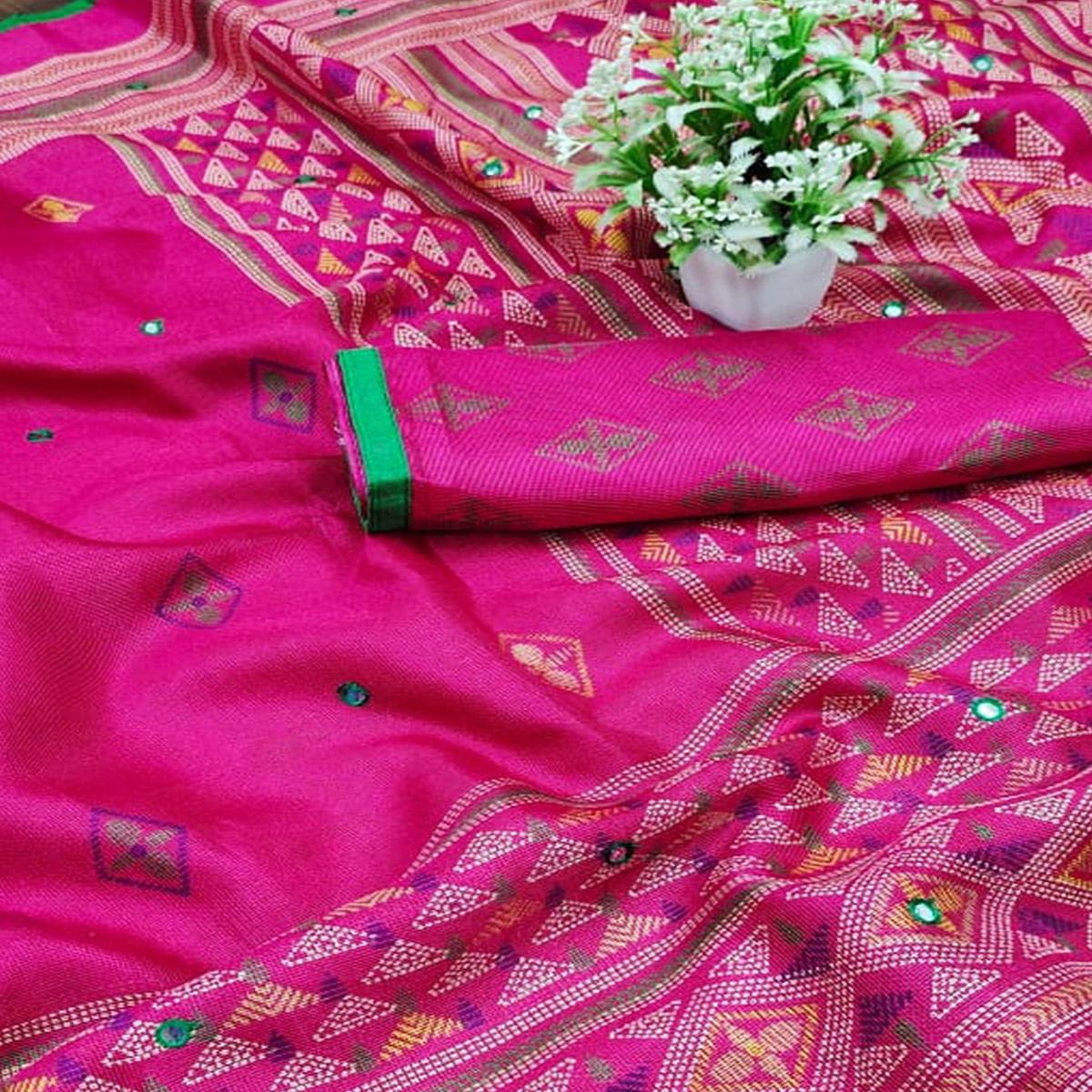 Sophisticated Pink Coloured Casual Wear Printed Cotton Jute Saree - Peachmode