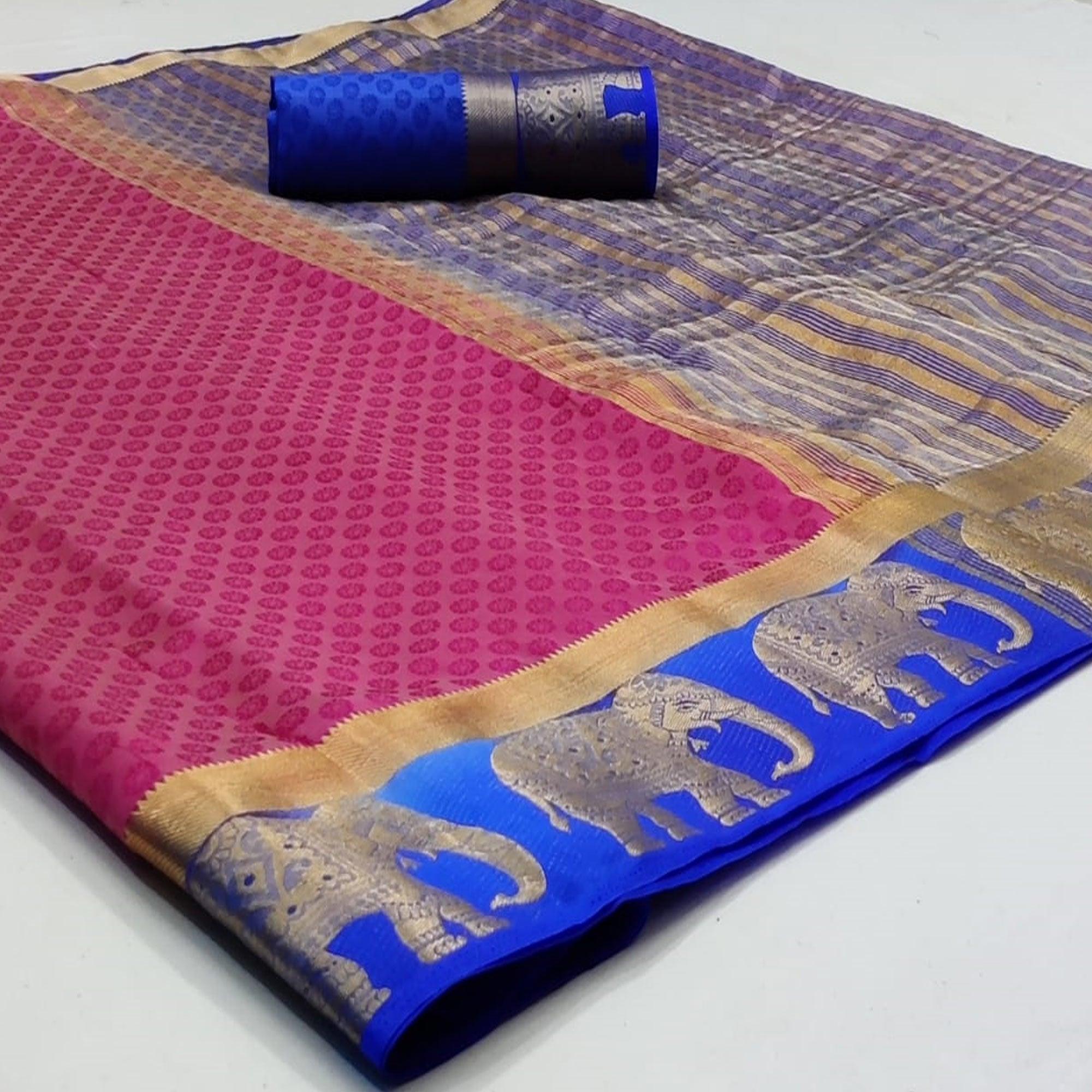Sophisticated Pink Coloured Festive Wear Woven Art Silk Saree - Peachmode