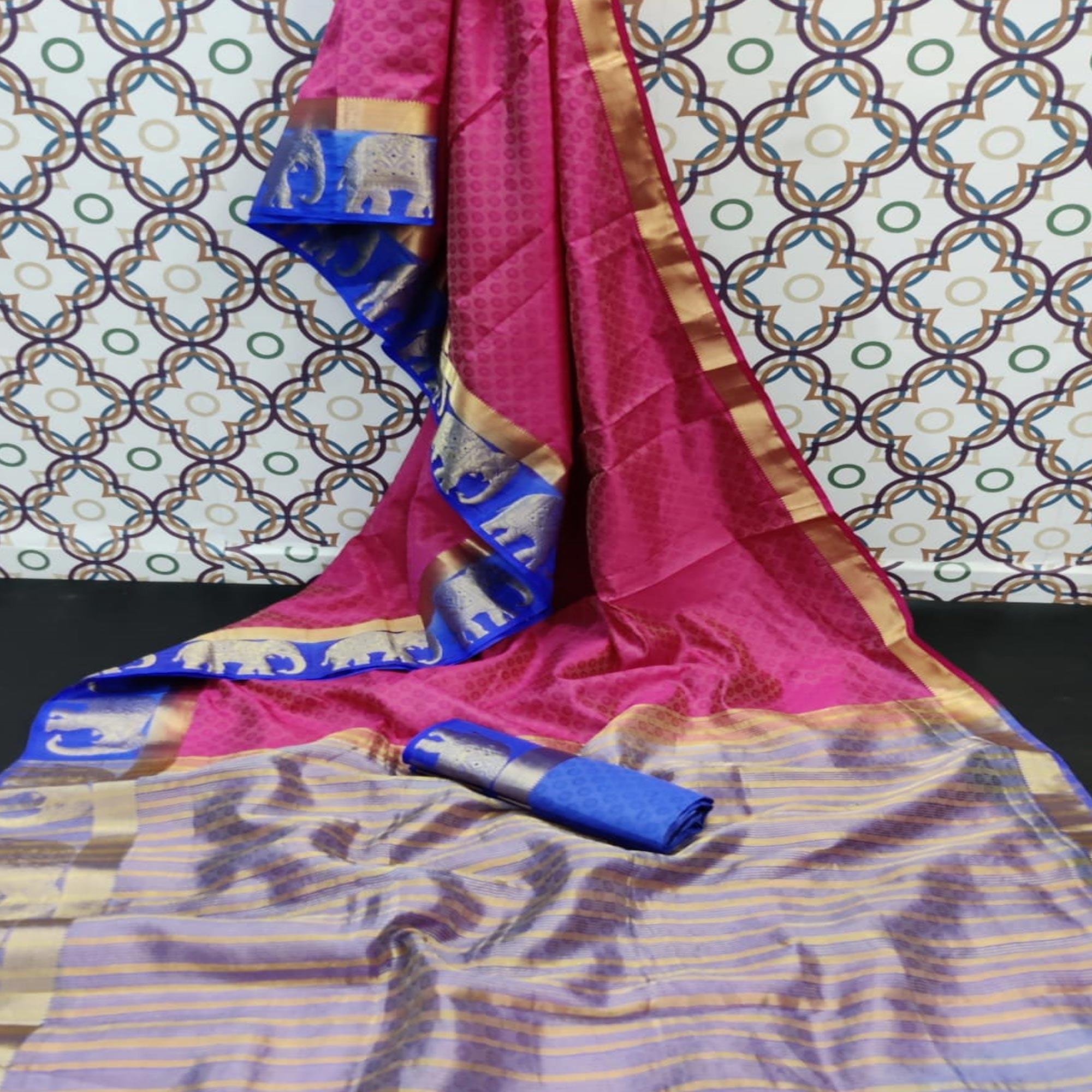 Sophisticated Pink Coloured Festive Wear Woven Art Silk Saree - Peachmode