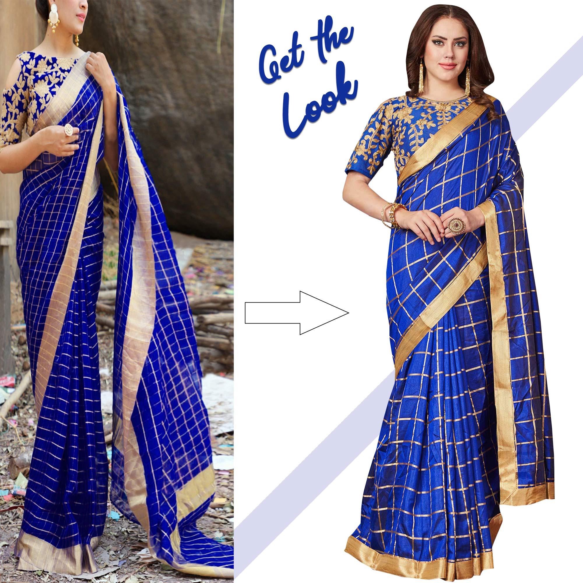 Sophisticated Royal Blue Colored Partywear Printed Silk Saree - Peachmode