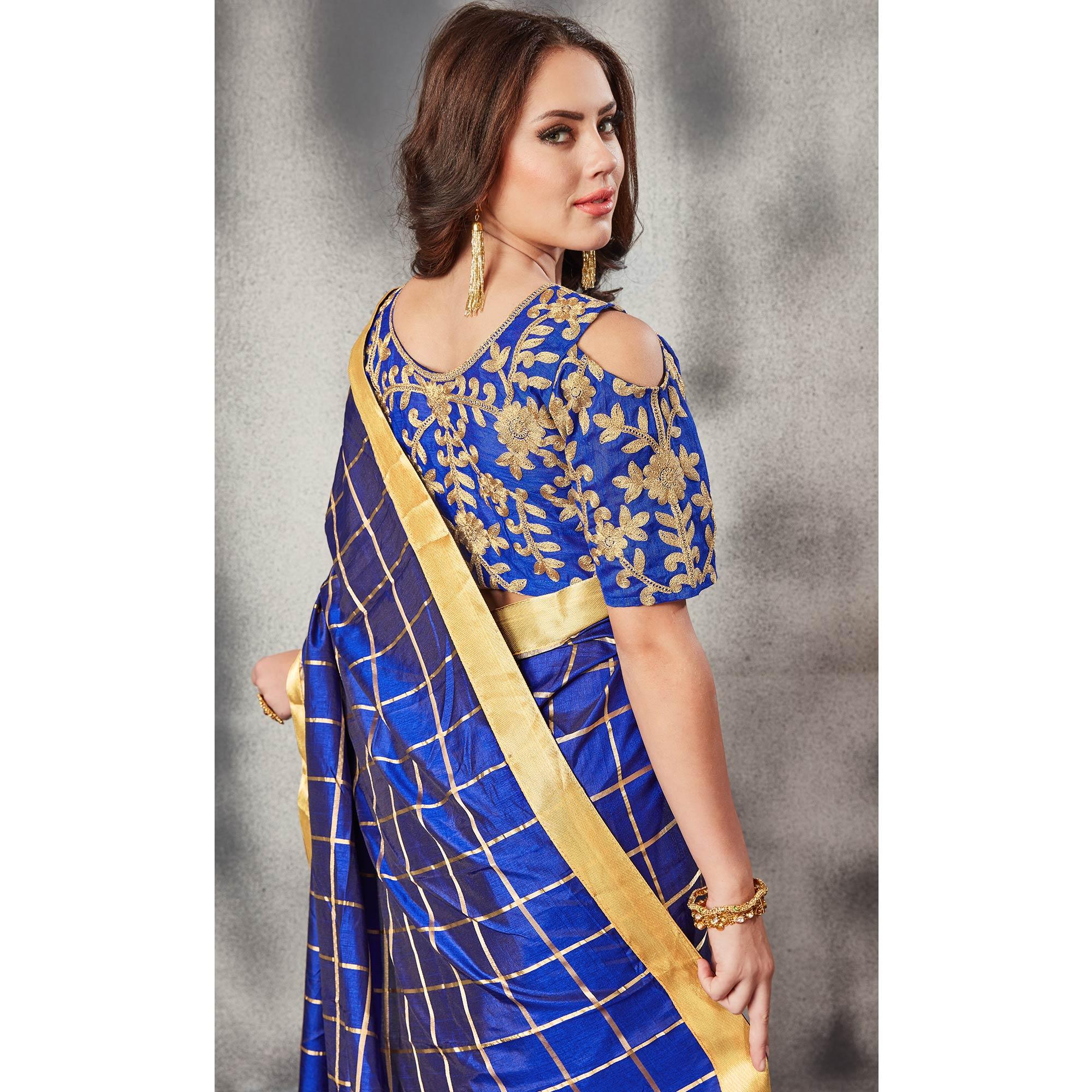 Sophisticated Royal Blue Colored Partywear Printed Silk Saree - Peachmode