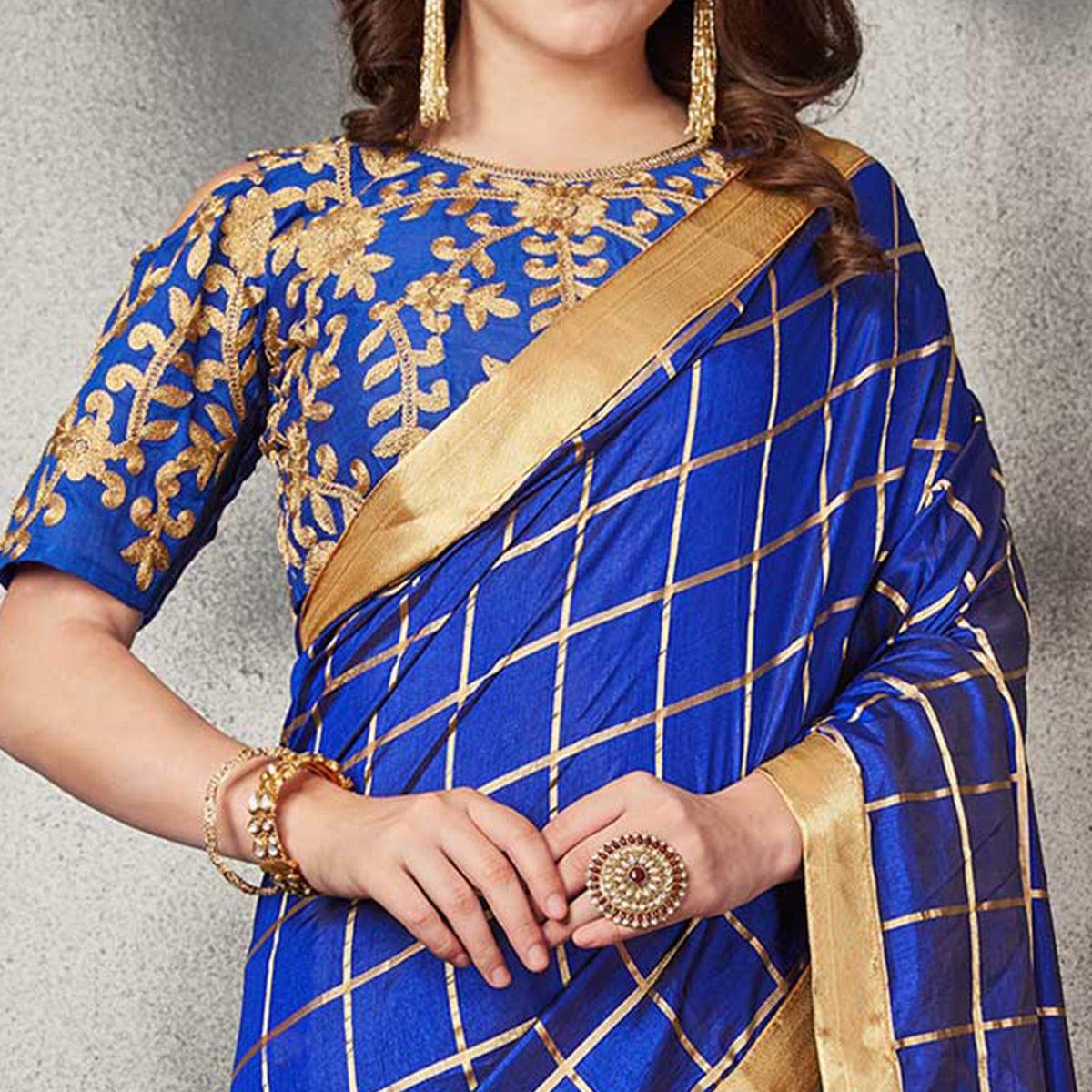 Sophisticated Royal Blue Colored Partywear Printed Silk Saree - Peachmode
