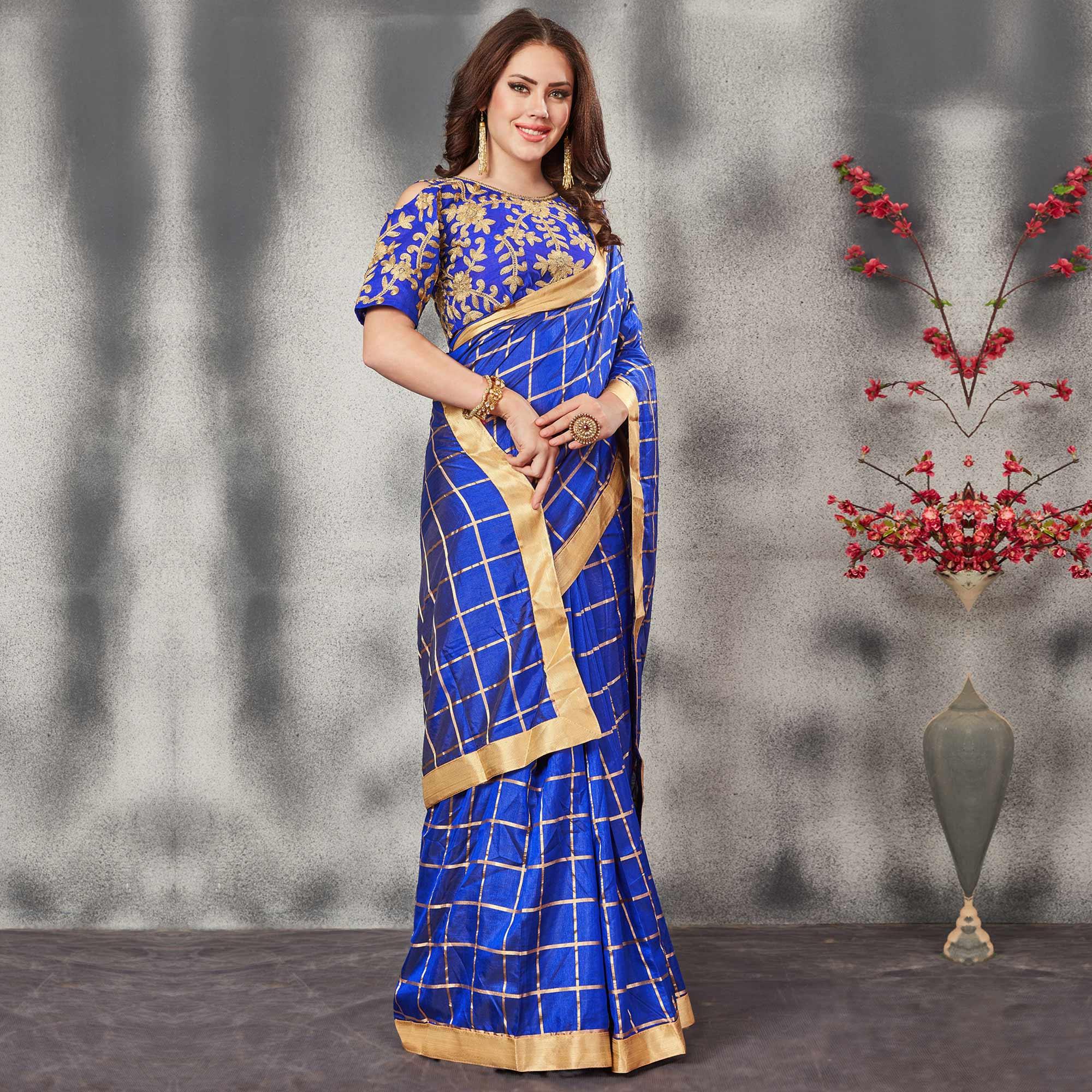 Sophisticated Royal Blue Colored Partywear Printed Silk Saree - Peachmode
