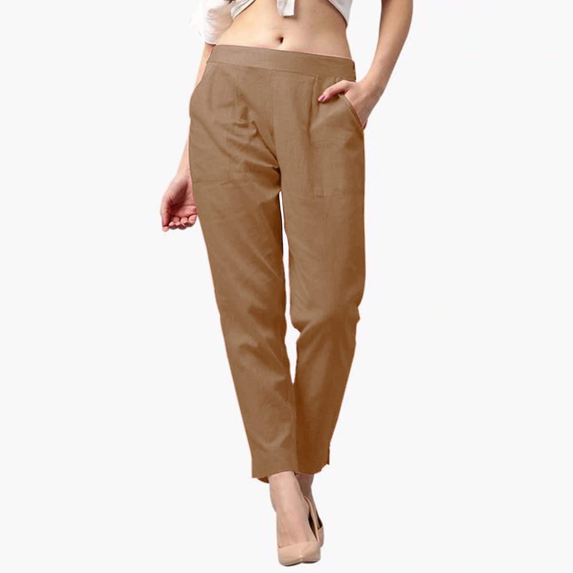 Staring Beige Colored Casual Wear Cotton Pant - Peachmode