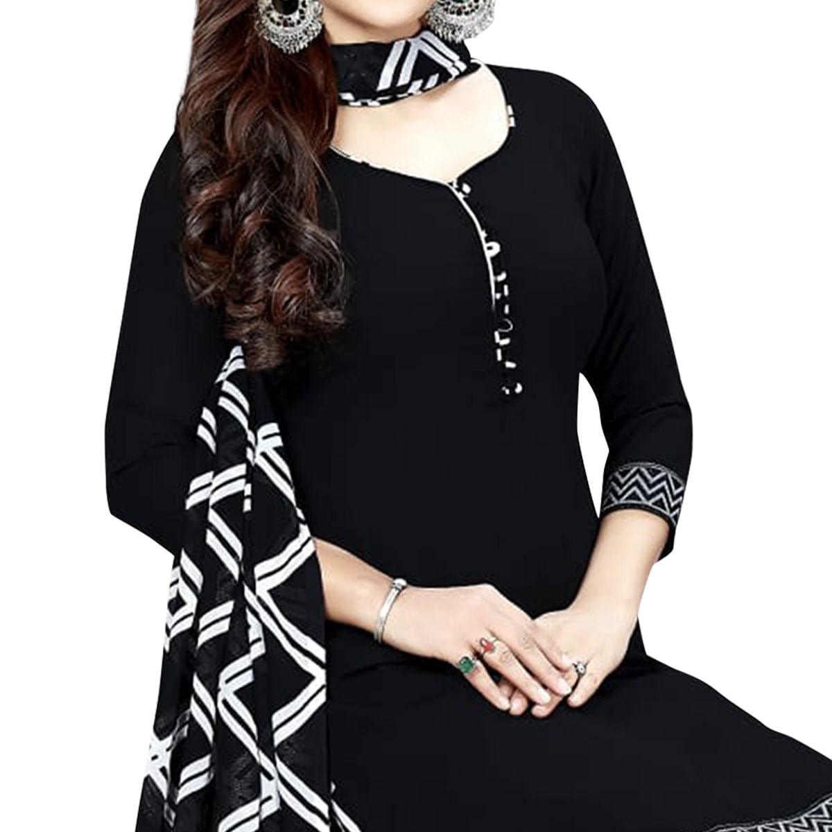Staring Black Colored Casual Printed Crepe Dress Material - Peachmode