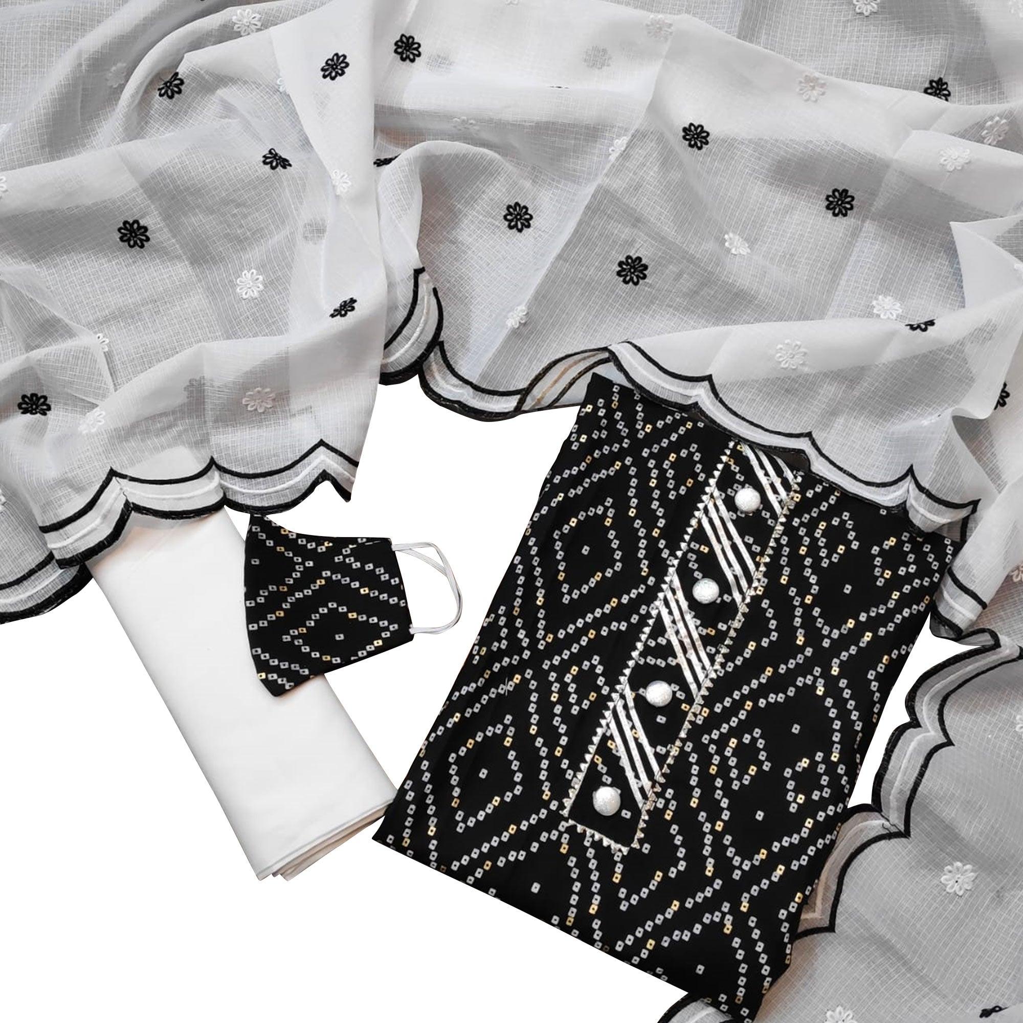Staring Black Colored Casual Wear Printed Cotton Dress Material - Peachmode