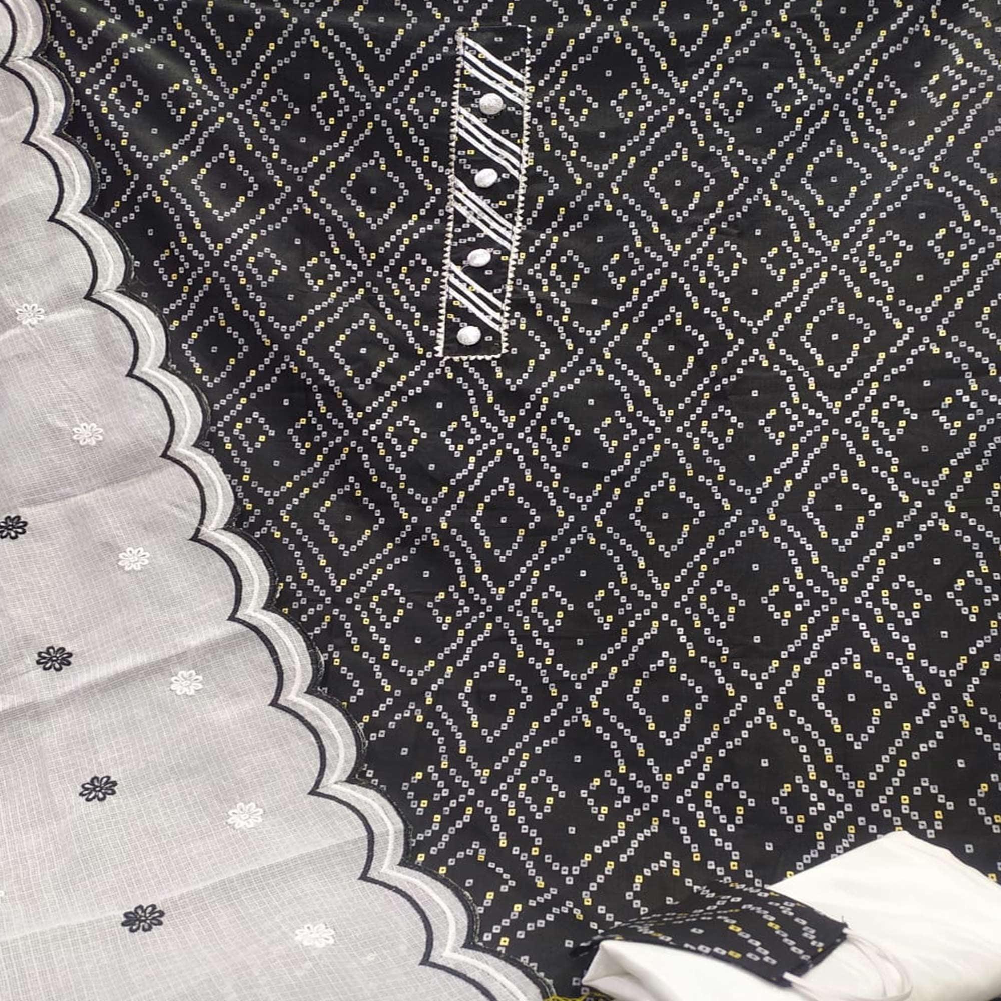 Staring Black Colored Casual Wear Printed Cotton Dress Material - Peachmode