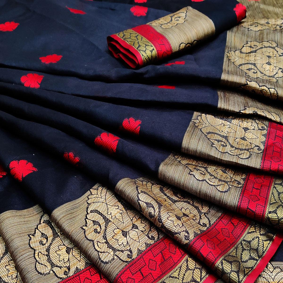 Staring Black Colored Festive Wear Woven Art Silk Saree - Peachmode