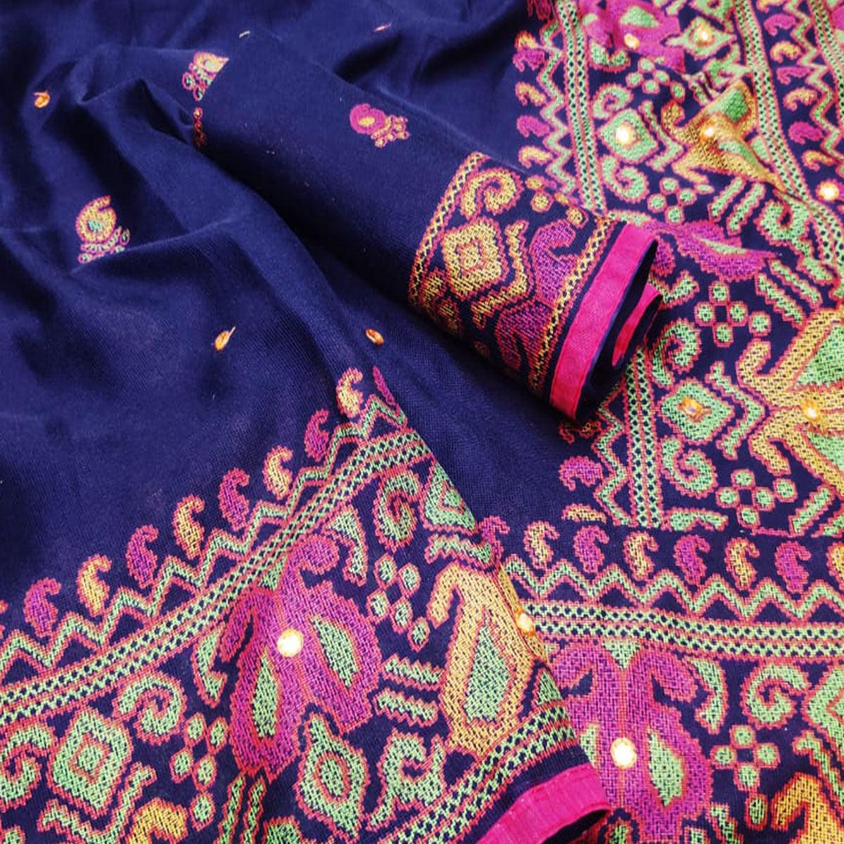 Staring Blue Coloured Casual Wear Printed Cotton Jute Saree - Peachmode