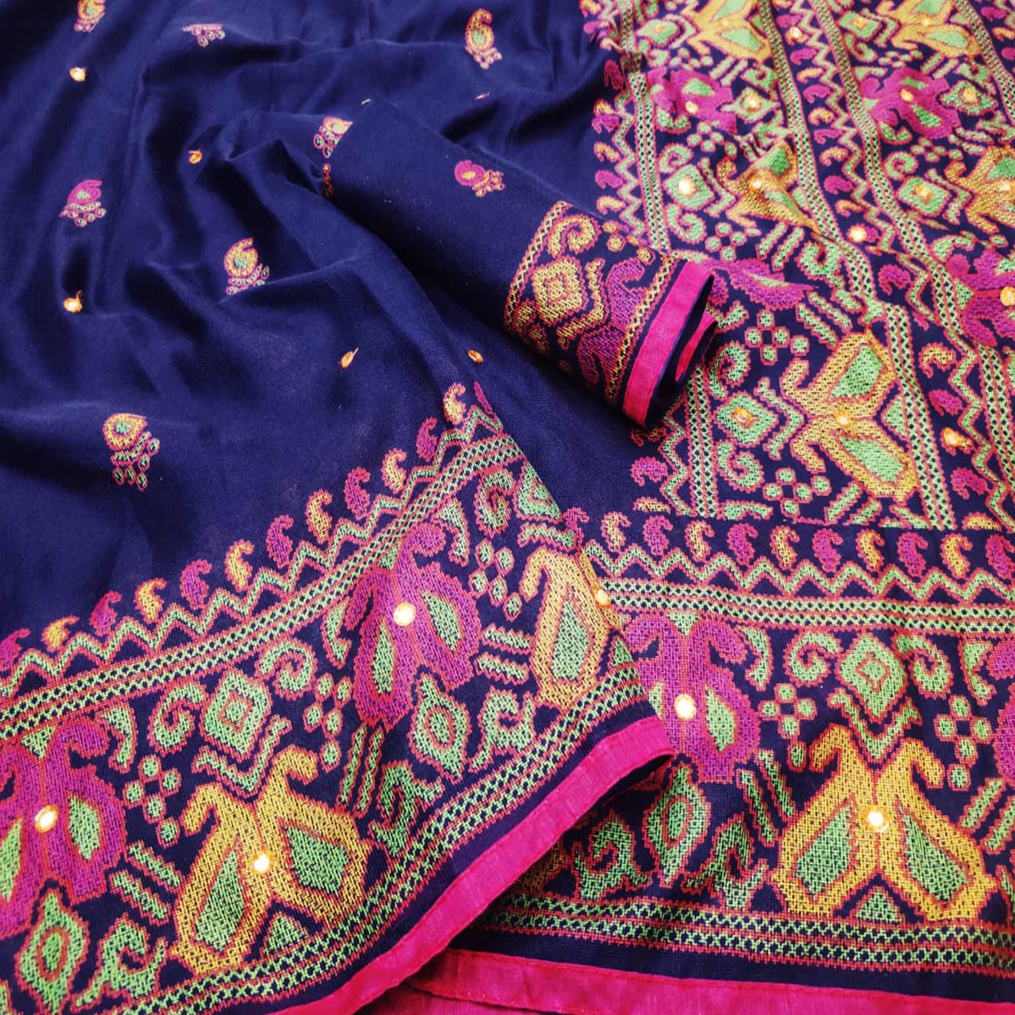 Staring Blue Coloured Casual Wear Printed Cotton Jute Saree - Peachmode