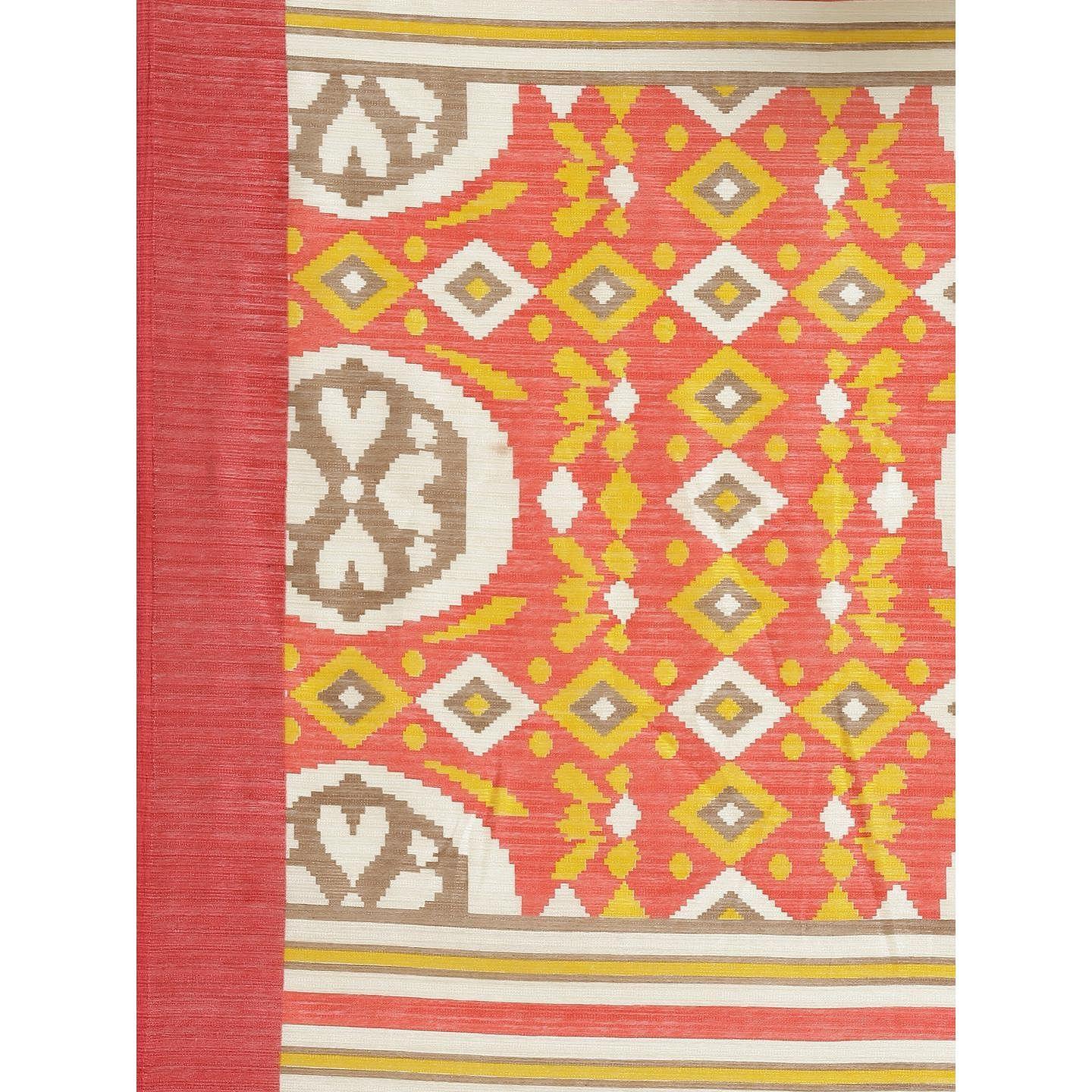 Staring Cream - Pink Colored Casual Wear Printed Silk blend Saree - Peachmode