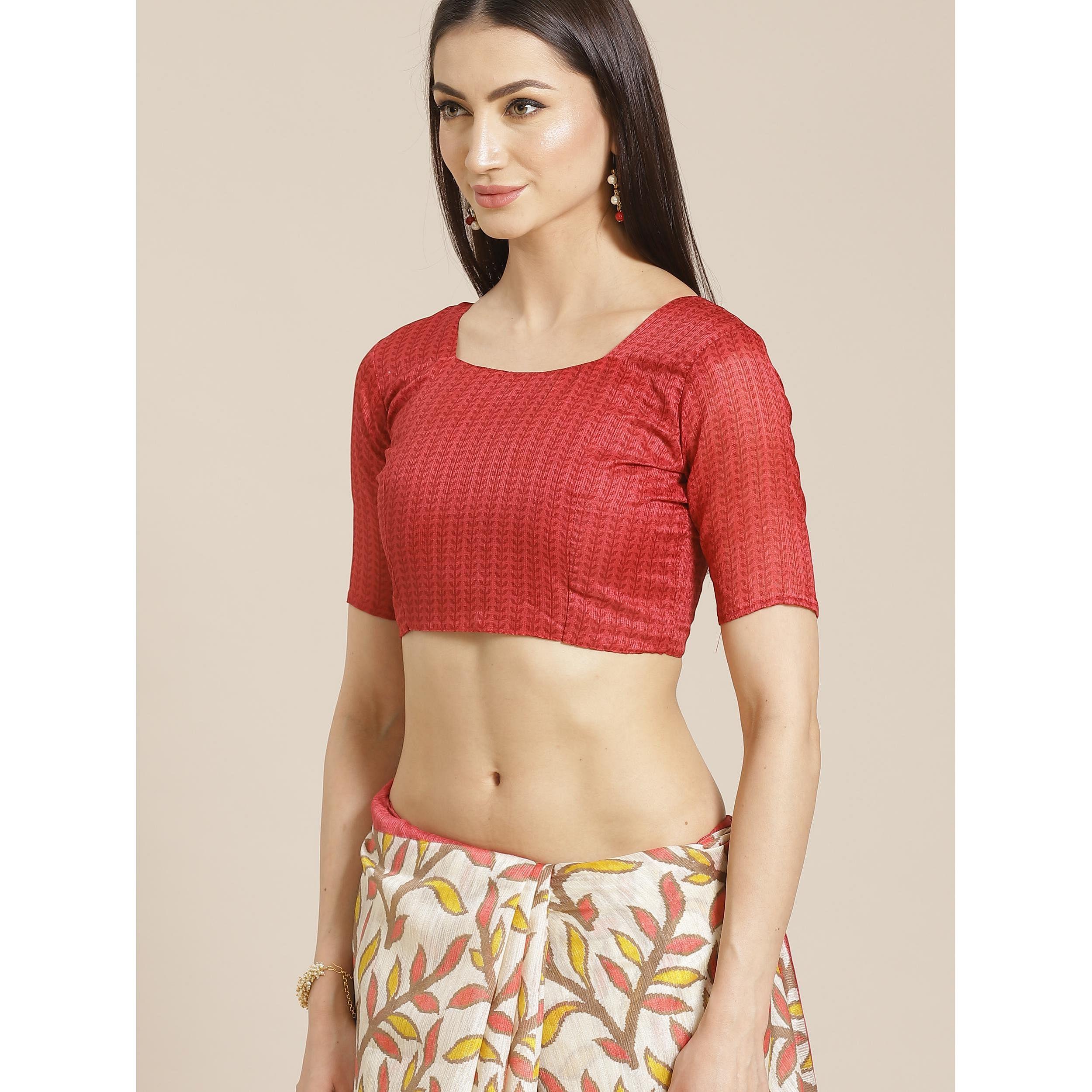 Staring Cream - Pink Colored Casual Wear Printed Silk blend Saree - Peachmode