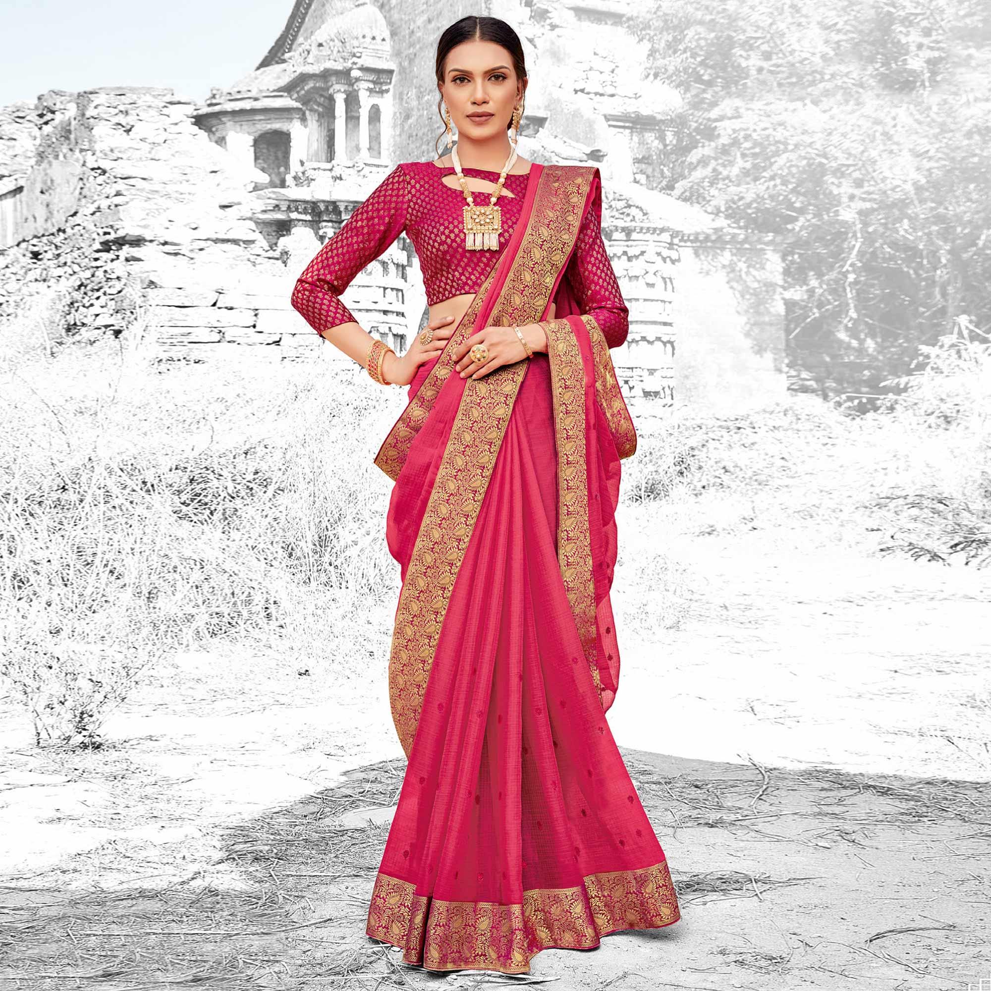 Staring Gazari Coloured Partywear Solid Chiffon Saree - Peachmode