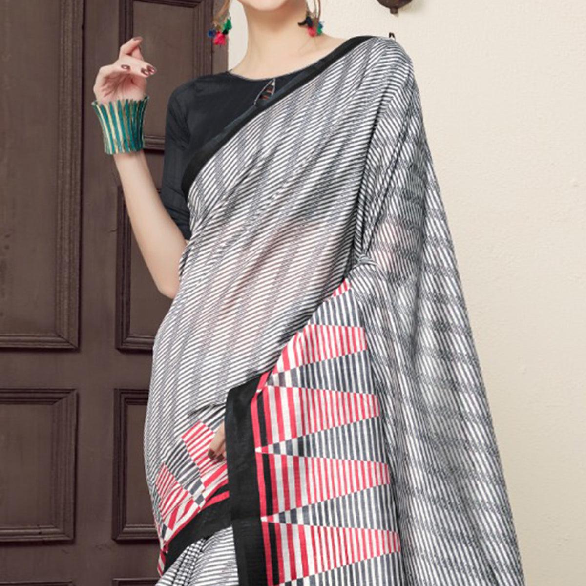 Staring Gray-Black Colored Casual Printed Bhagalpuri Silk Saree - Peachmode