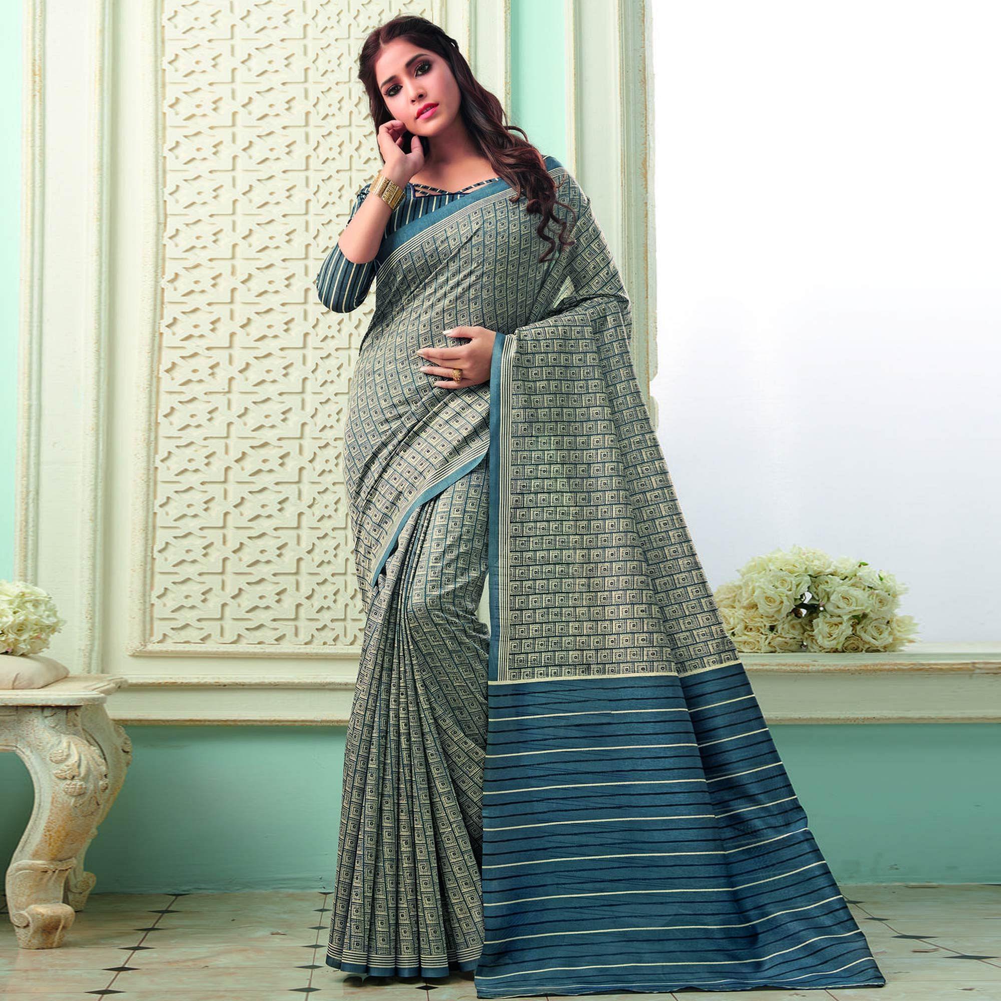 Staring Grey Colored Casual Wear Printed Bhagalpuri Saree - Peachmode