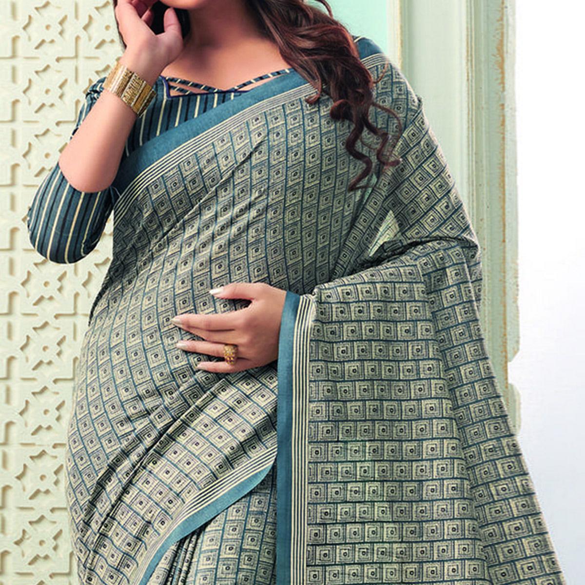 Staring Grey Colored Casual Wear Printed Bhagalpuri Saree - Peachmode