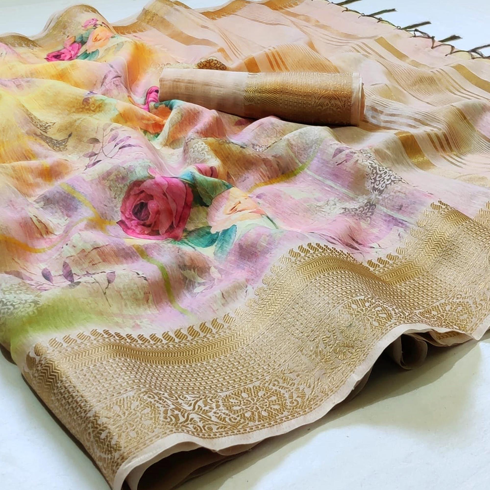 Staring Multi Colored Festive Wear Woven Banarasi Silk Saree - Peachmode