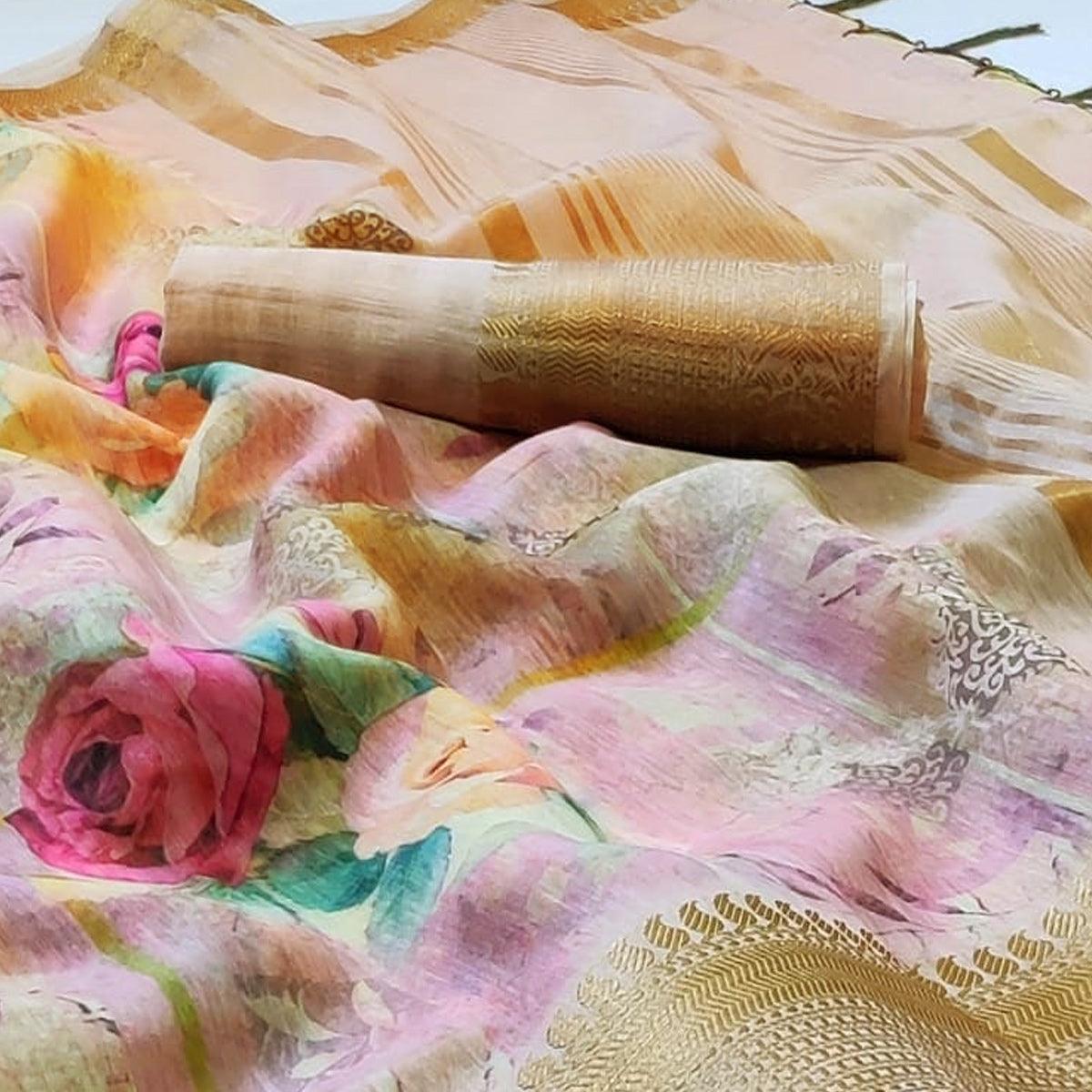 Staring Multi Colored Festive Wear Woven Banarasi Silk Saree - Peachmode