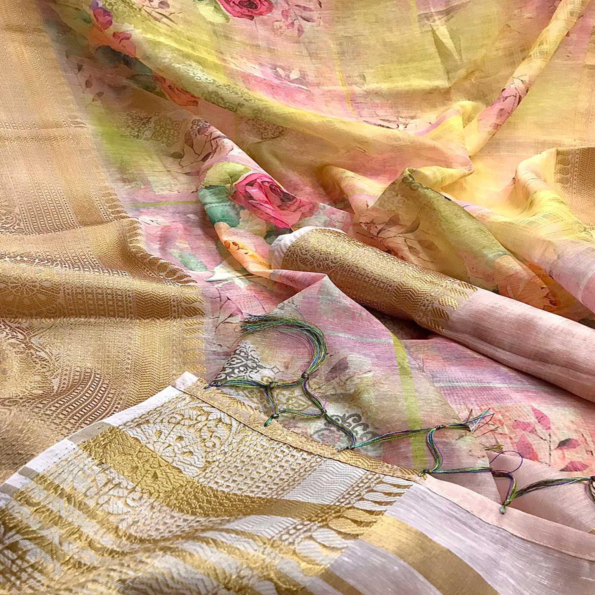 Staring Multi Colored Festive Wear Woven Banarasi Silk Saree - Peachmode