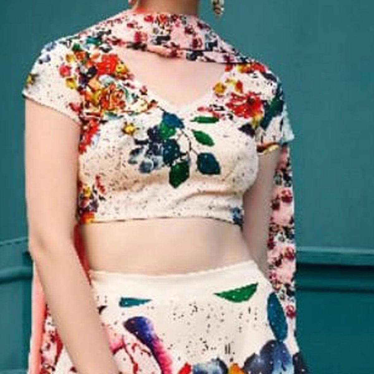 Staring Pink Colored Designer Partywear Digital Printed Silk Lehenga Choli - Peachmode