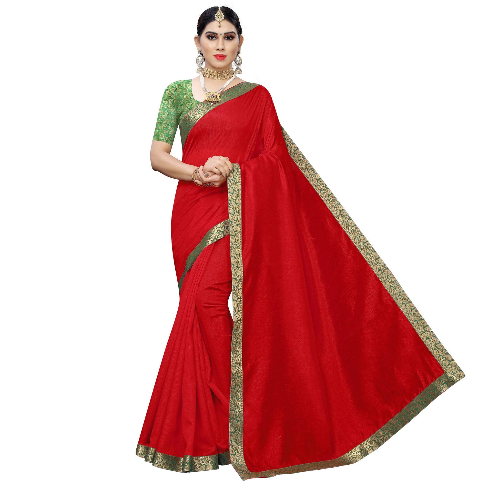 Staring Red-Green Colored Festive Wear Zoya Art Silk Saree - Peachmode