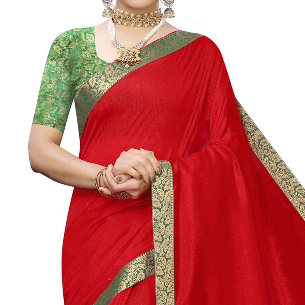 Staring Red-Green Colored Festive Wear Zoya Art Silk Saree - Peachmode