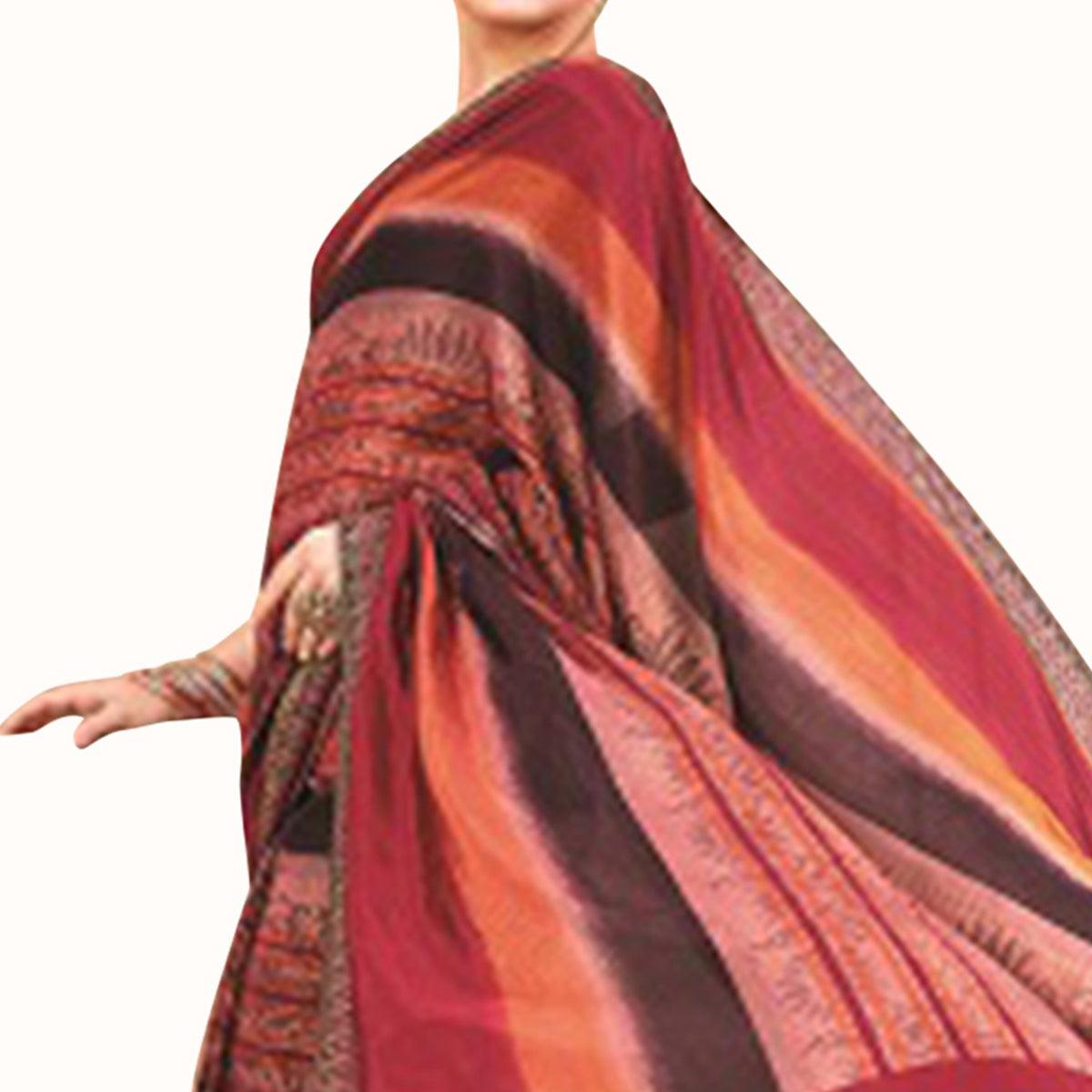 Staring Red-Multi Colored Casual Printed Art Silk Saree - Peachmode