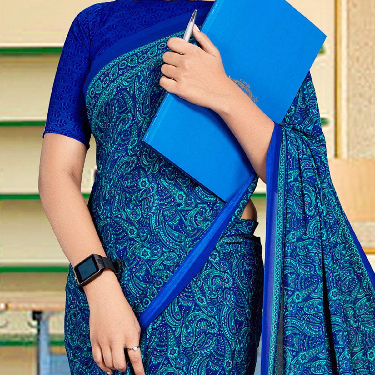 Staring Turquoise Blue Coloured Casual Wear Printed Georgette Saree - Peachmode