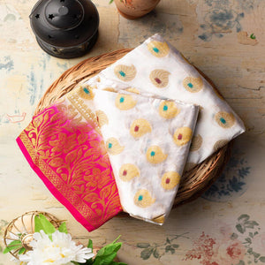 Staring White Colored Festive Wear Woven Art Silk Saree - Peachmode