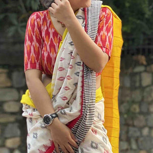 Staring White Colored Partywear Printed Silk Saree - Peachmode