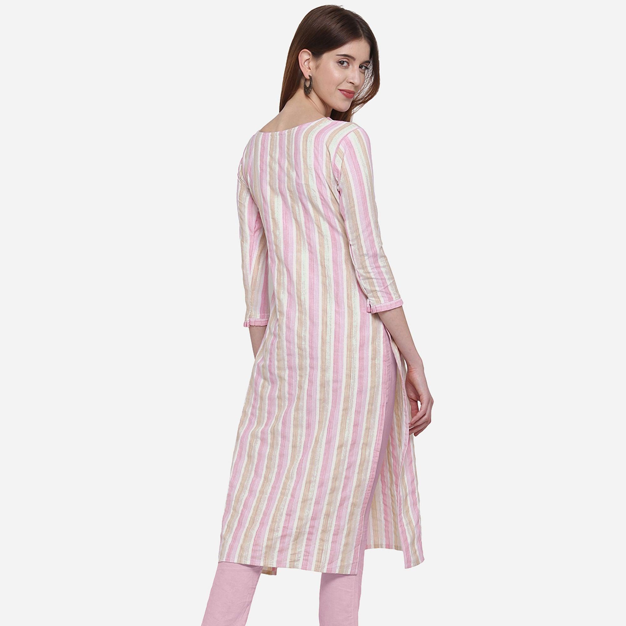 Staring White - Pink Colored Casual Wear Printed Cotton Kurti - Peachmode