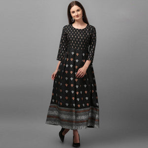 Stunning Black Coloured Casual Wear Printed Rayon Malai Kurti - Peachmode