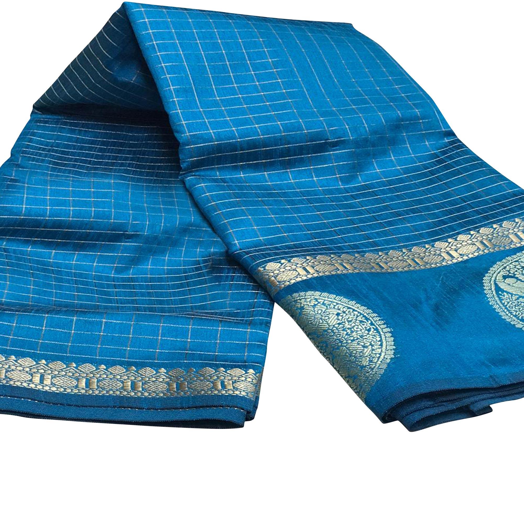 Stunning Blue Colored Festive Wear Woven Silk Saree - Peachmode