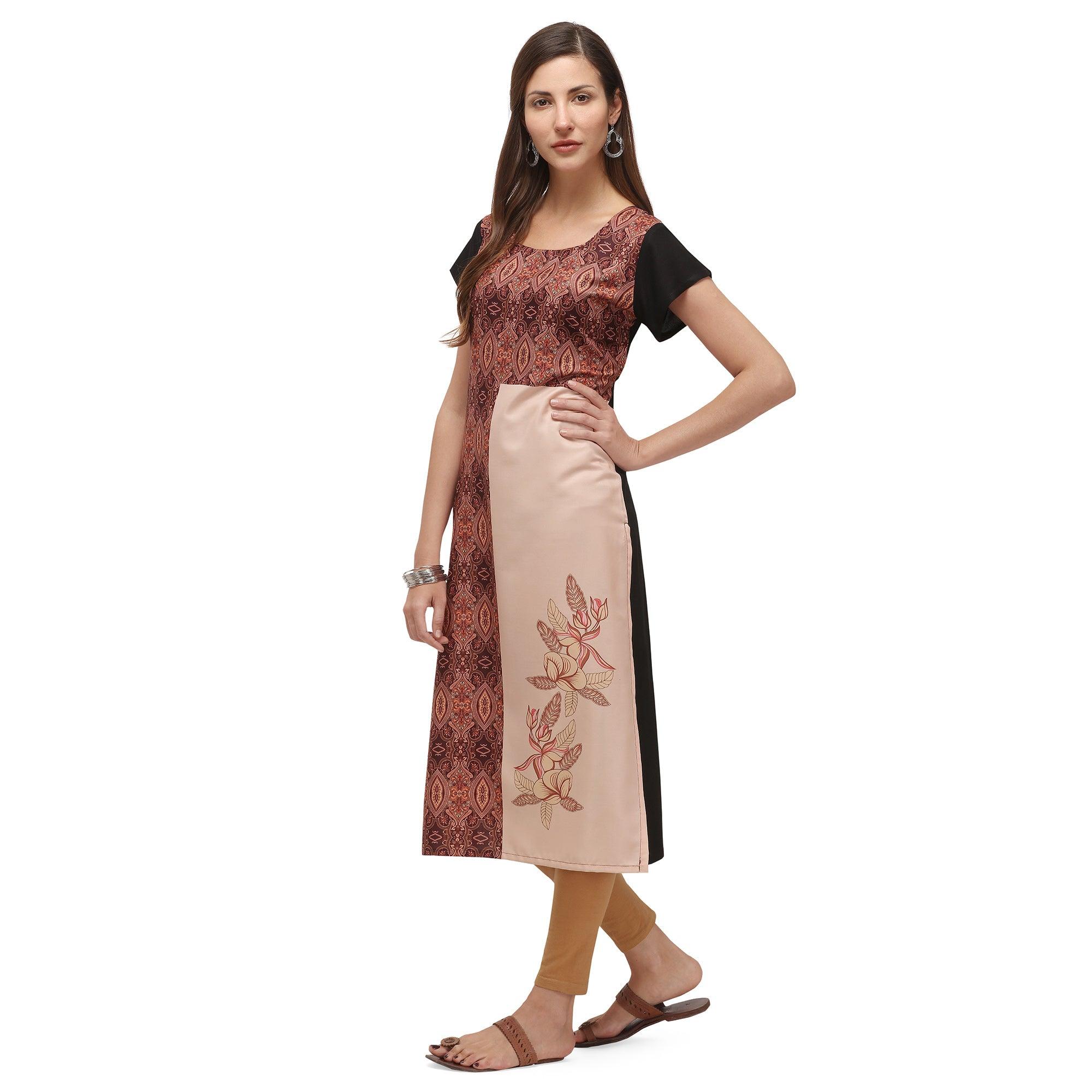 Stunning Brown Coloured Digital Printed Casual Wear Kurti - Peachmode