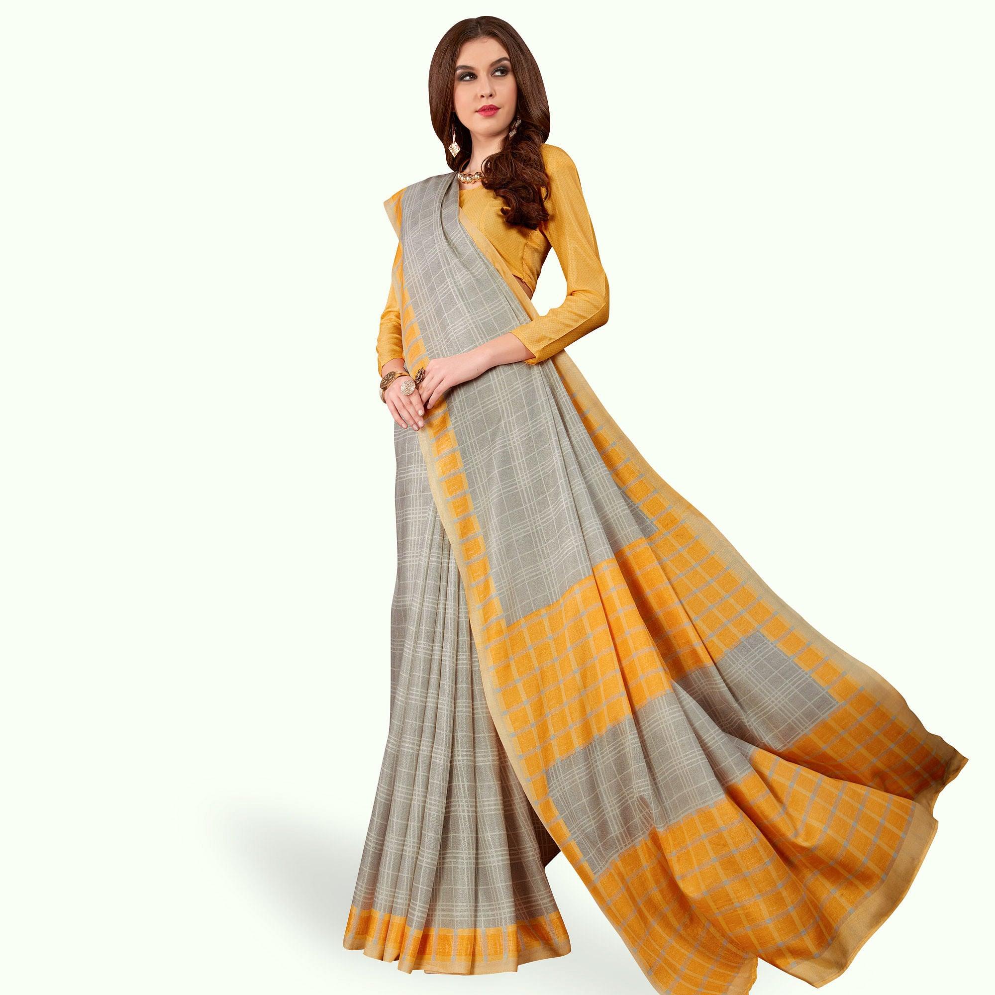 Stunning Gray Colored Casual Printed Manipuri Silk Saree - Peachmode