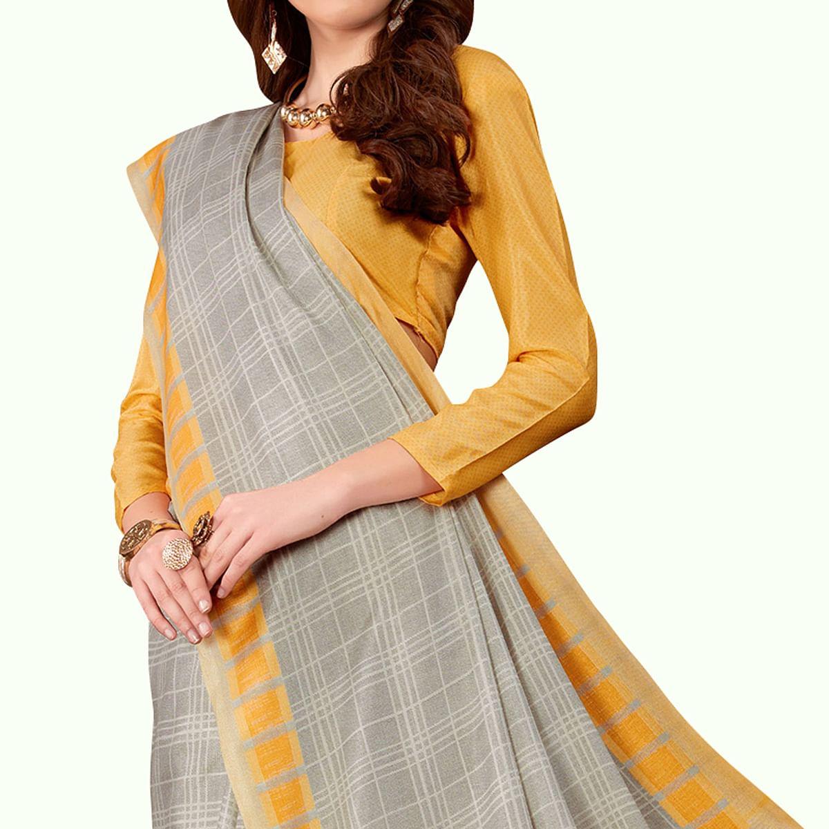 Stunning Gray Colored Casual Printed Manipuri Silk Saree - Peachmode