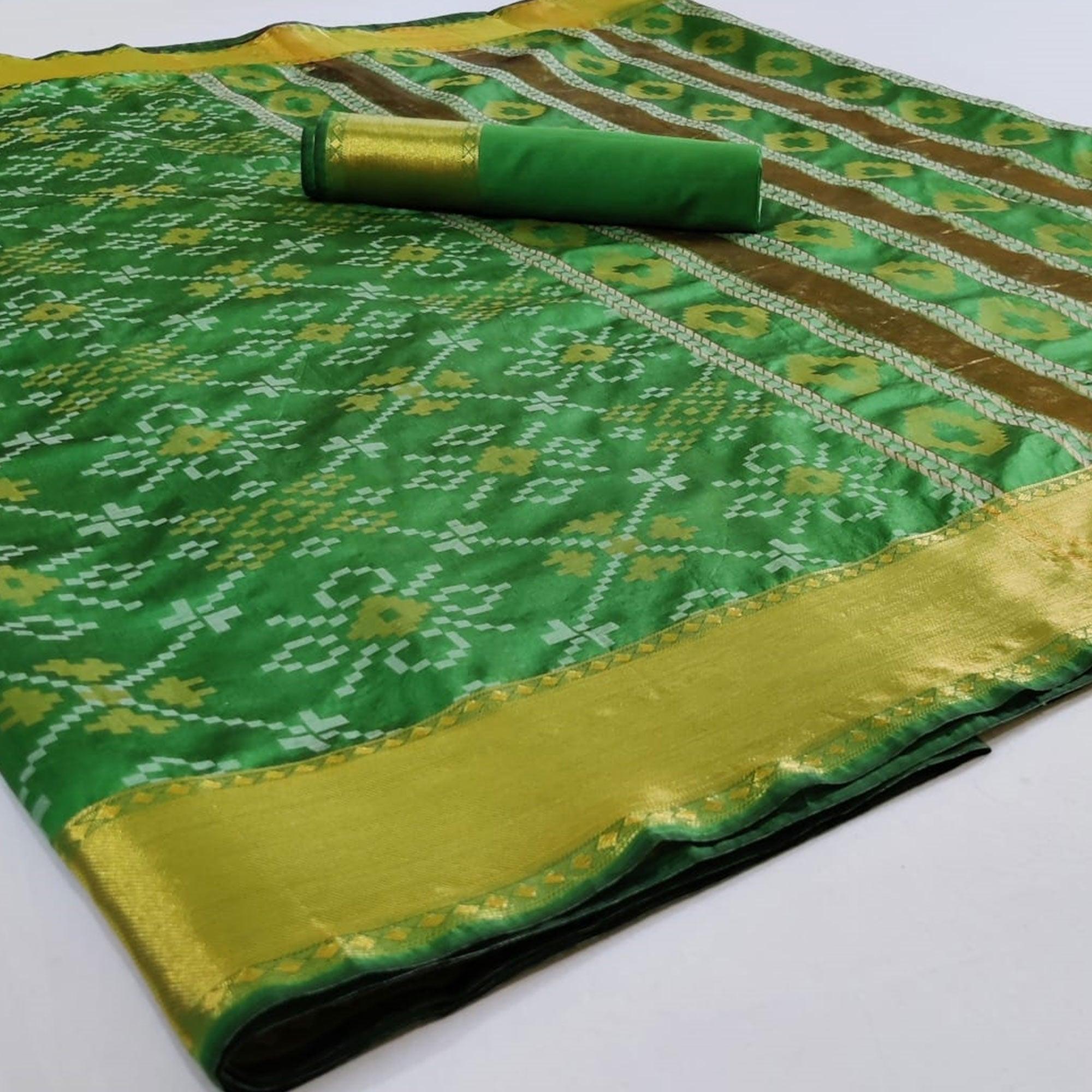 Stunning Green Colored Festive Wear Woven Silk Saree - Peachmode