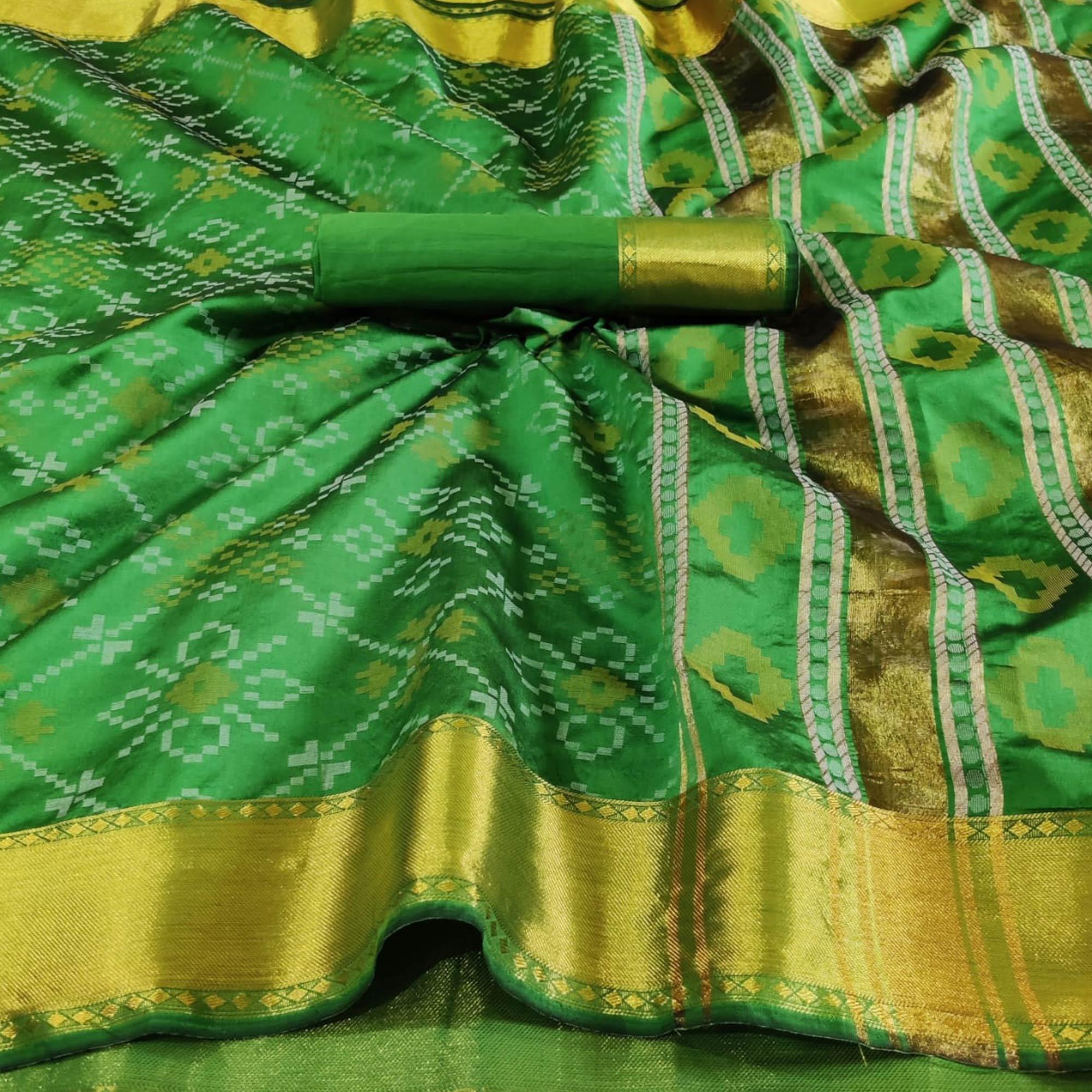 Stunning Green Colored Festive Wear Woven Silk Saree - Peachmode