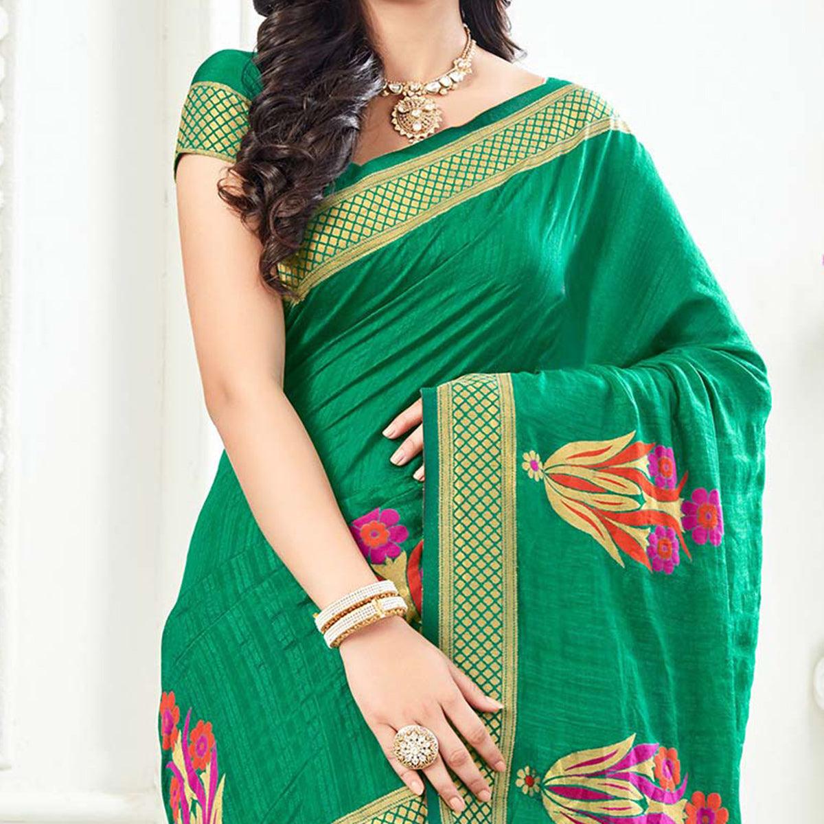 Stunning Green Festive Wear Woven Art Silk Saree - Peachmode
