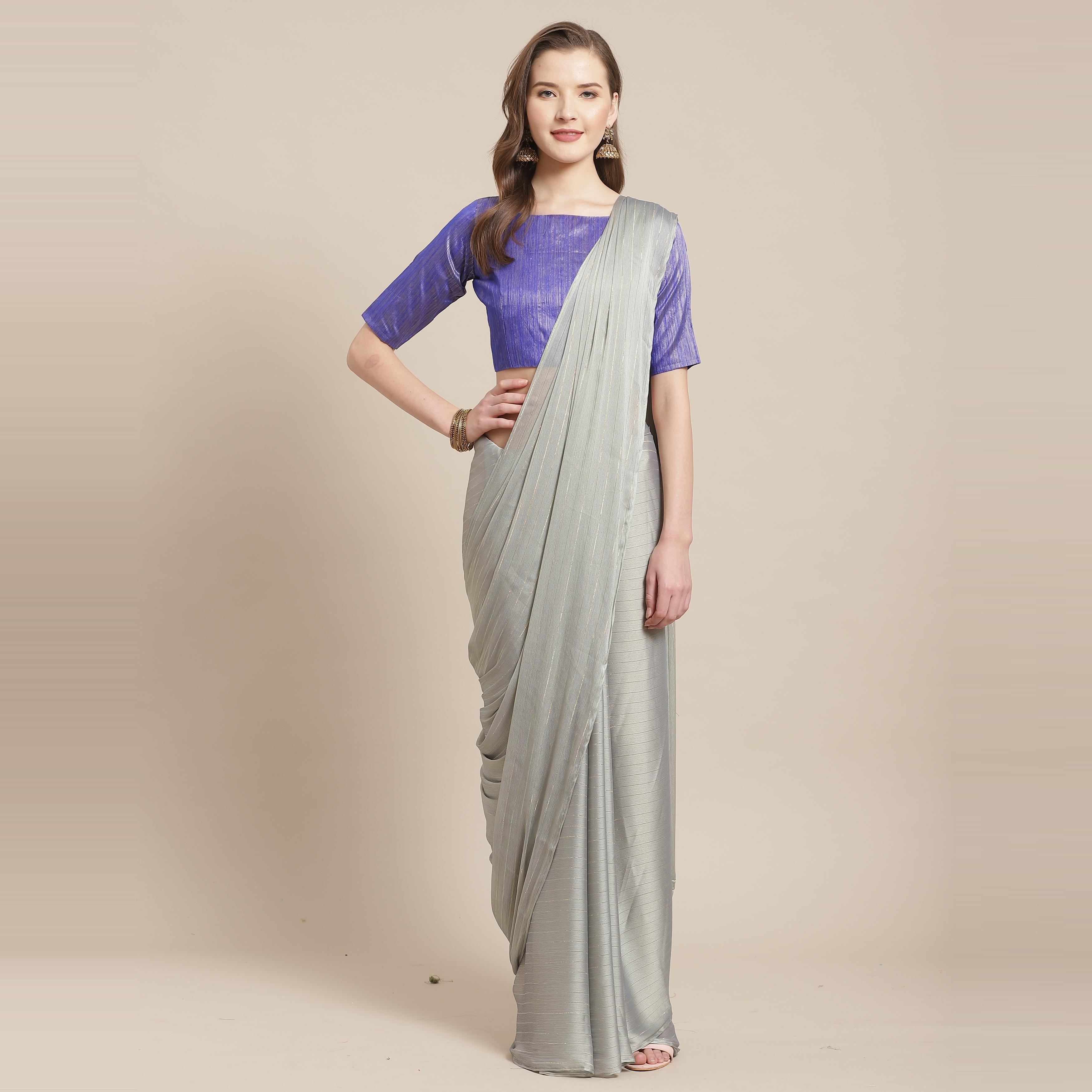 Stunning Grey Colored Casual Wear Printed Poly Georgette Saree - Peachmode
