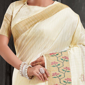 Stunning Offwhite Colored Festive Wear Woven Crystal Silk Saree - Peachmode